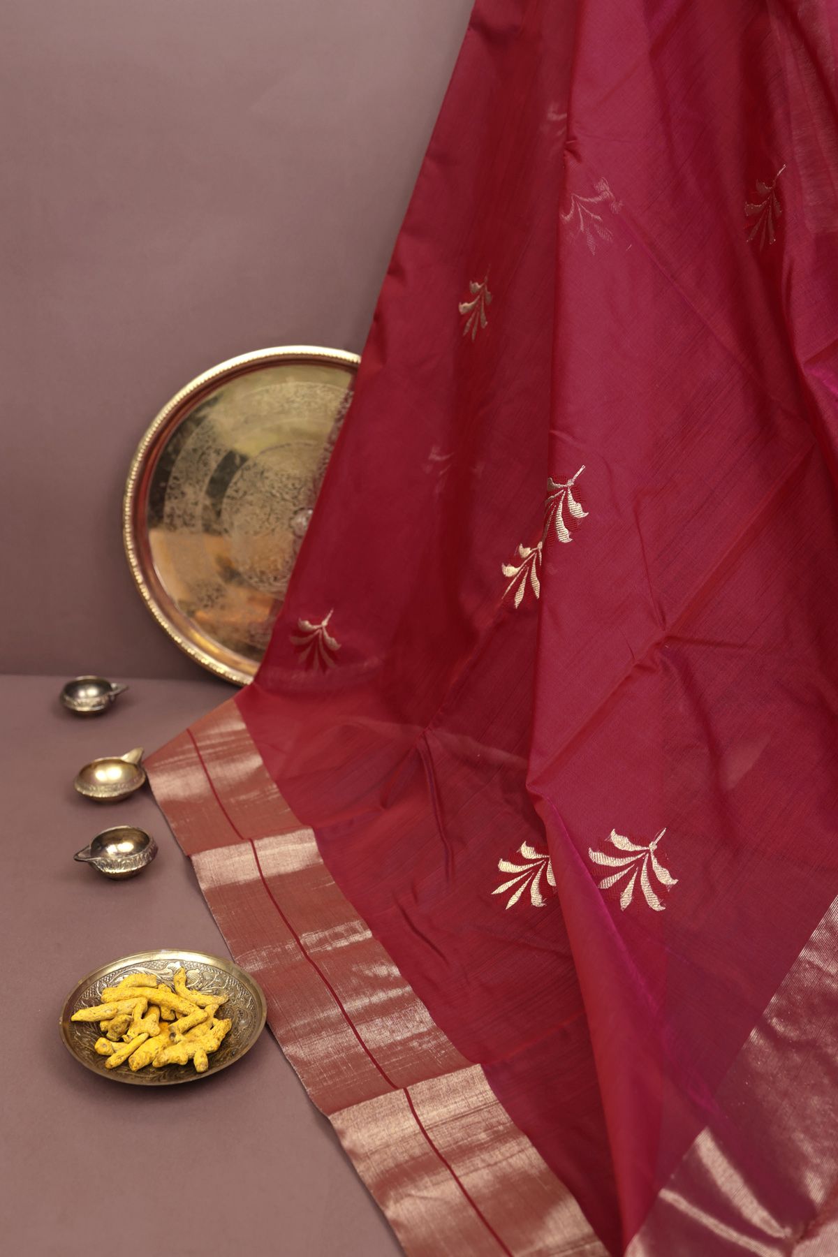 Chanderi Sico Red Saree