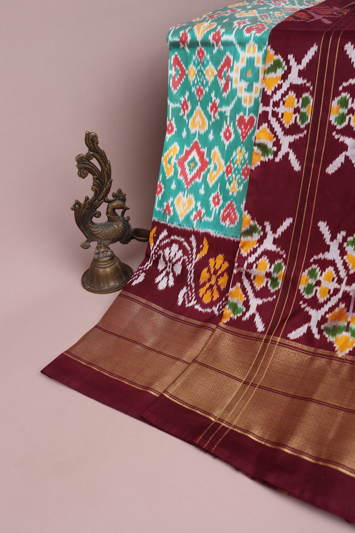 Ikat Silk Sea Green Saree