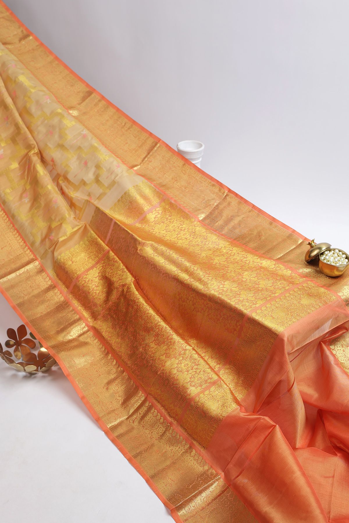 Venkatagiri Silk Light Orange Saree