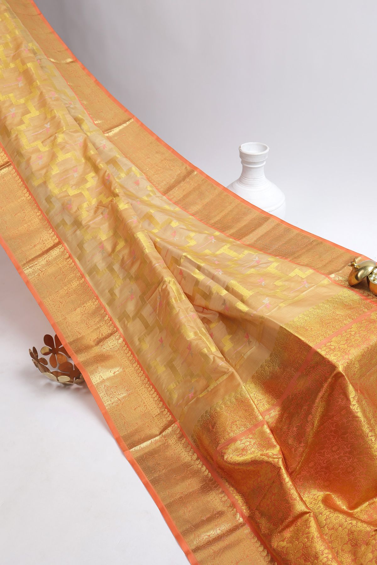 Venkatagiri Silk Light Orange Saree
