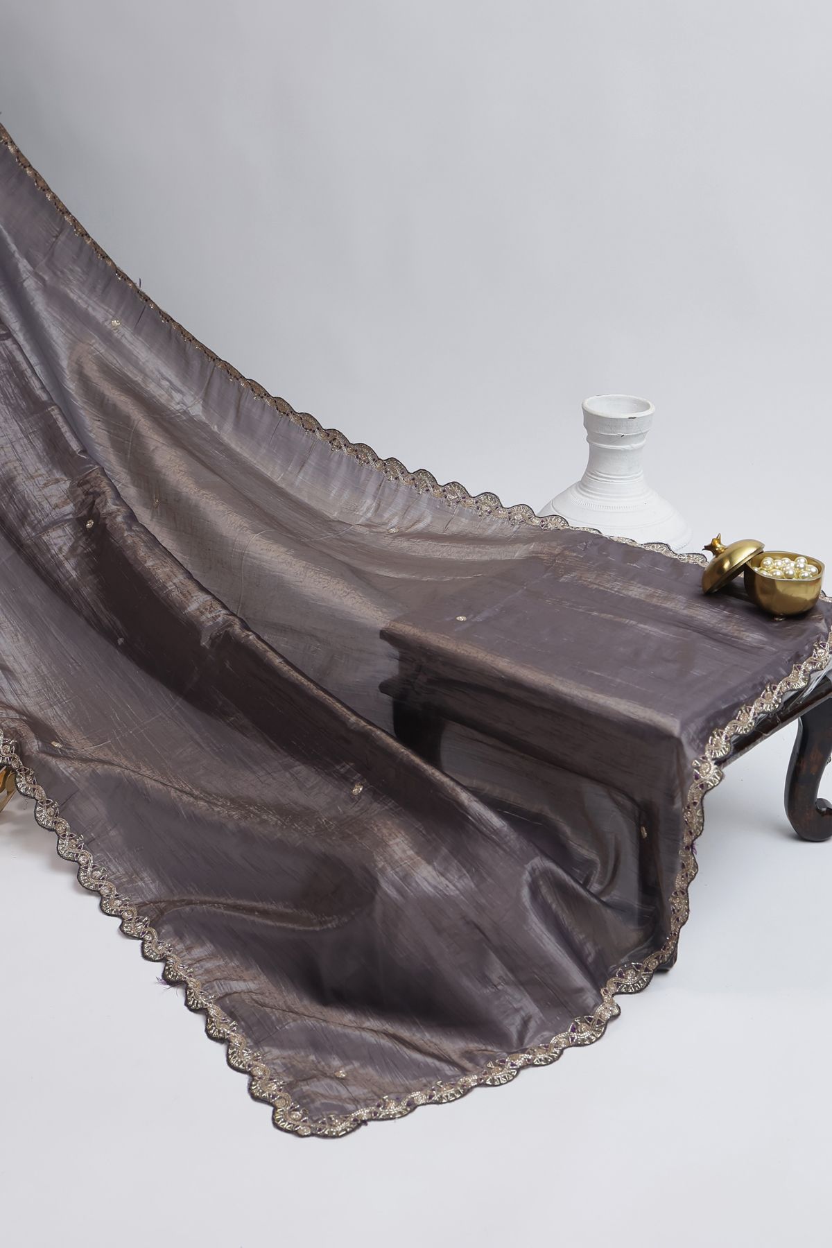 Designer Organza Brown Saree