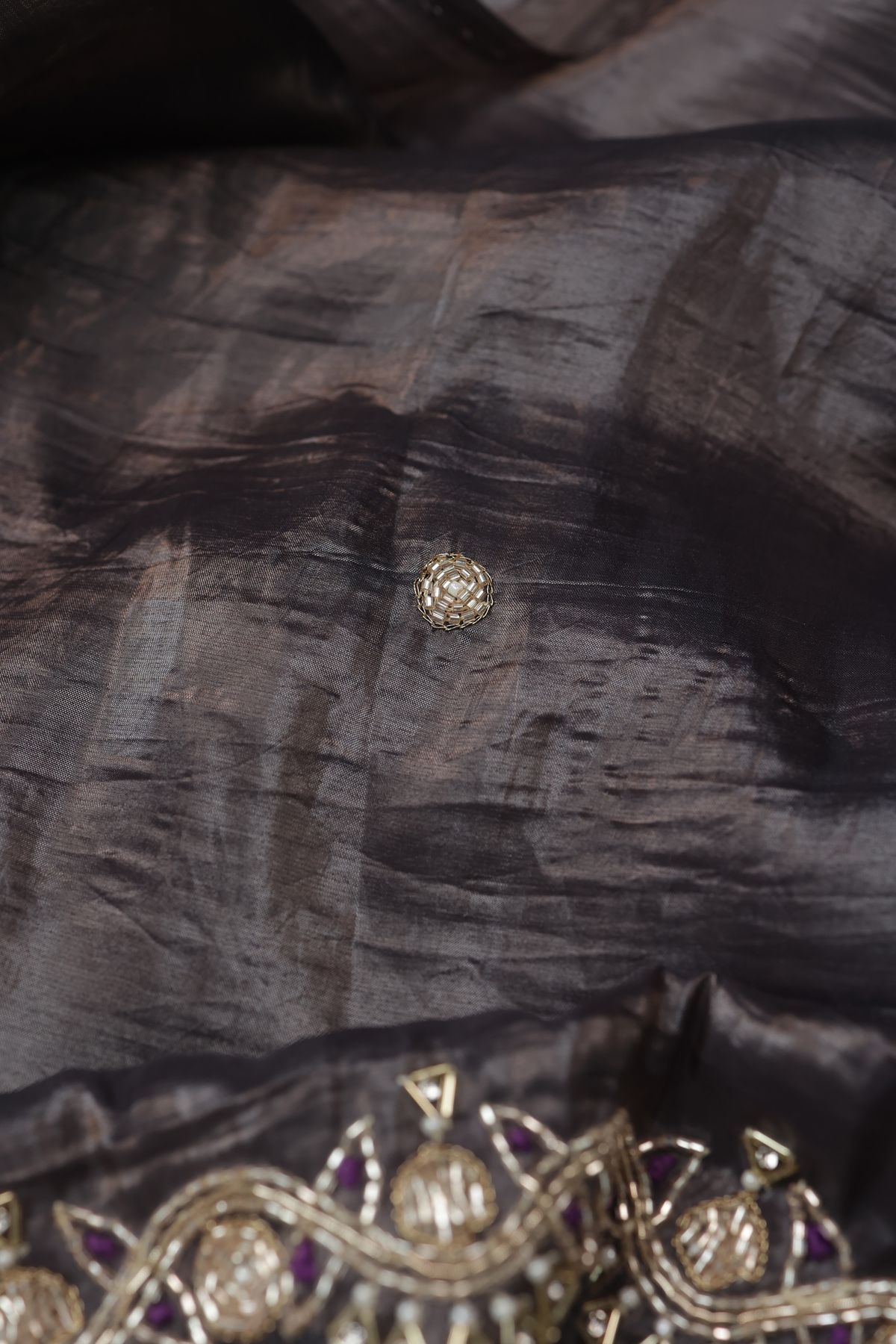 Designer Organza Brown Saree