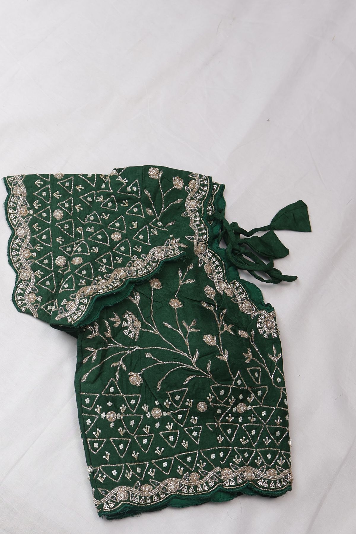 Designer Satin Organza Bottle Green Saree