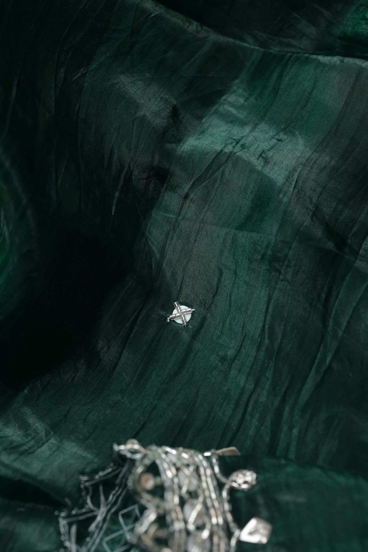 Designer Satin Organza Bottle Green Saree