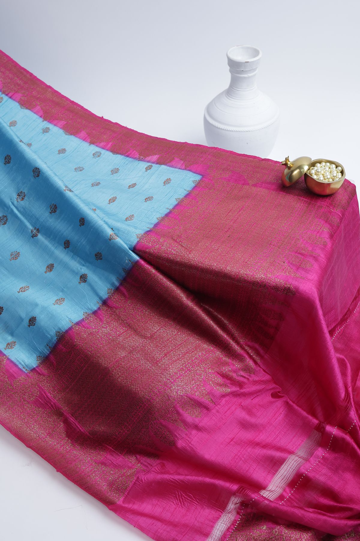 Designer Matka Silk Sky Blue Saree