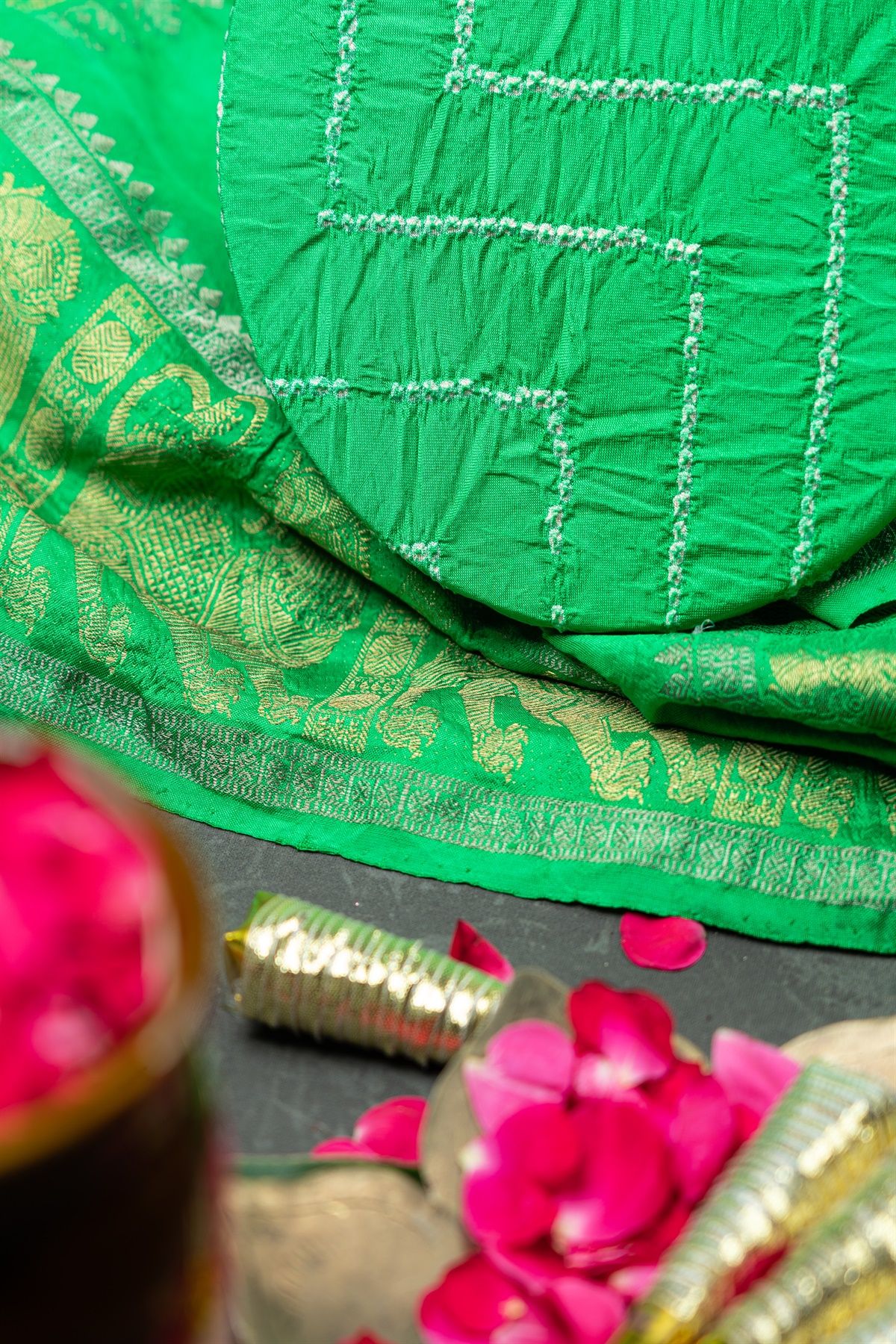 Bandhani Silk Parrot Green Saree