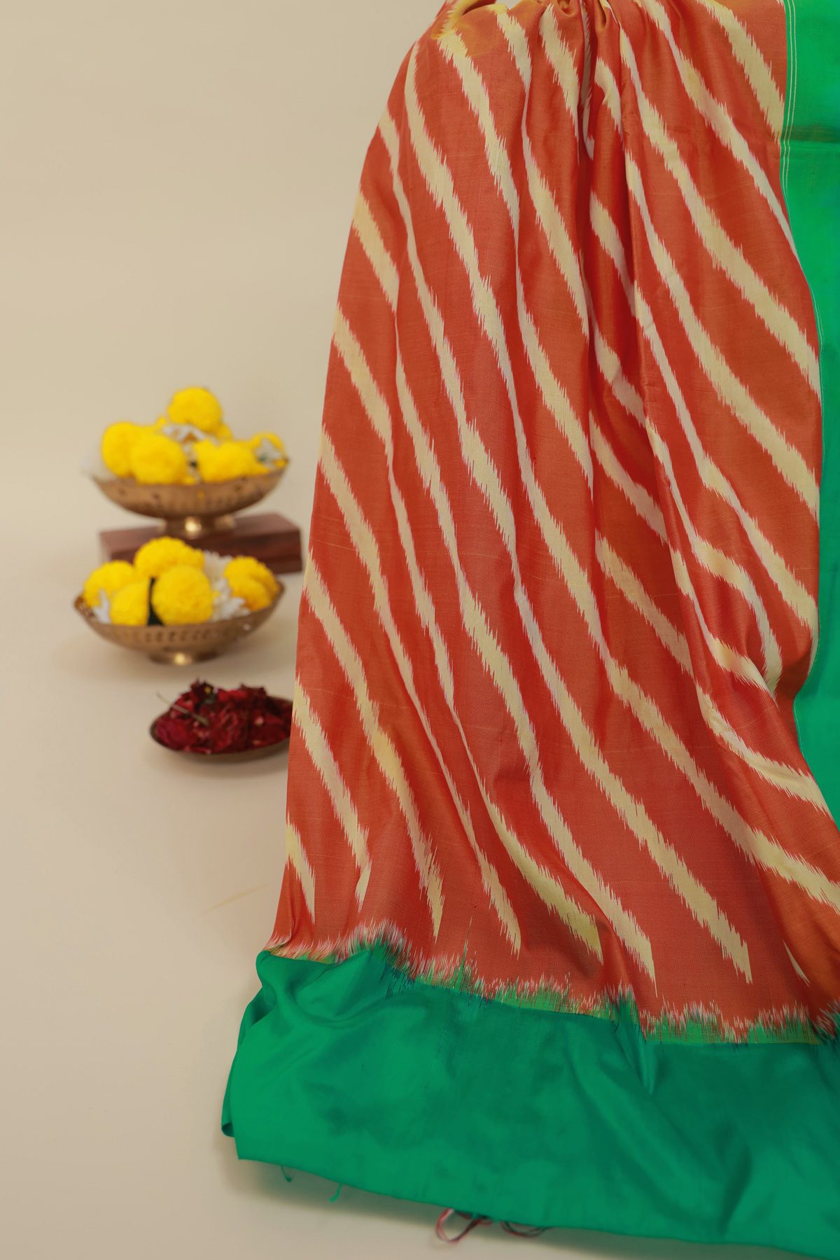 Ikat Silk Orange Saree