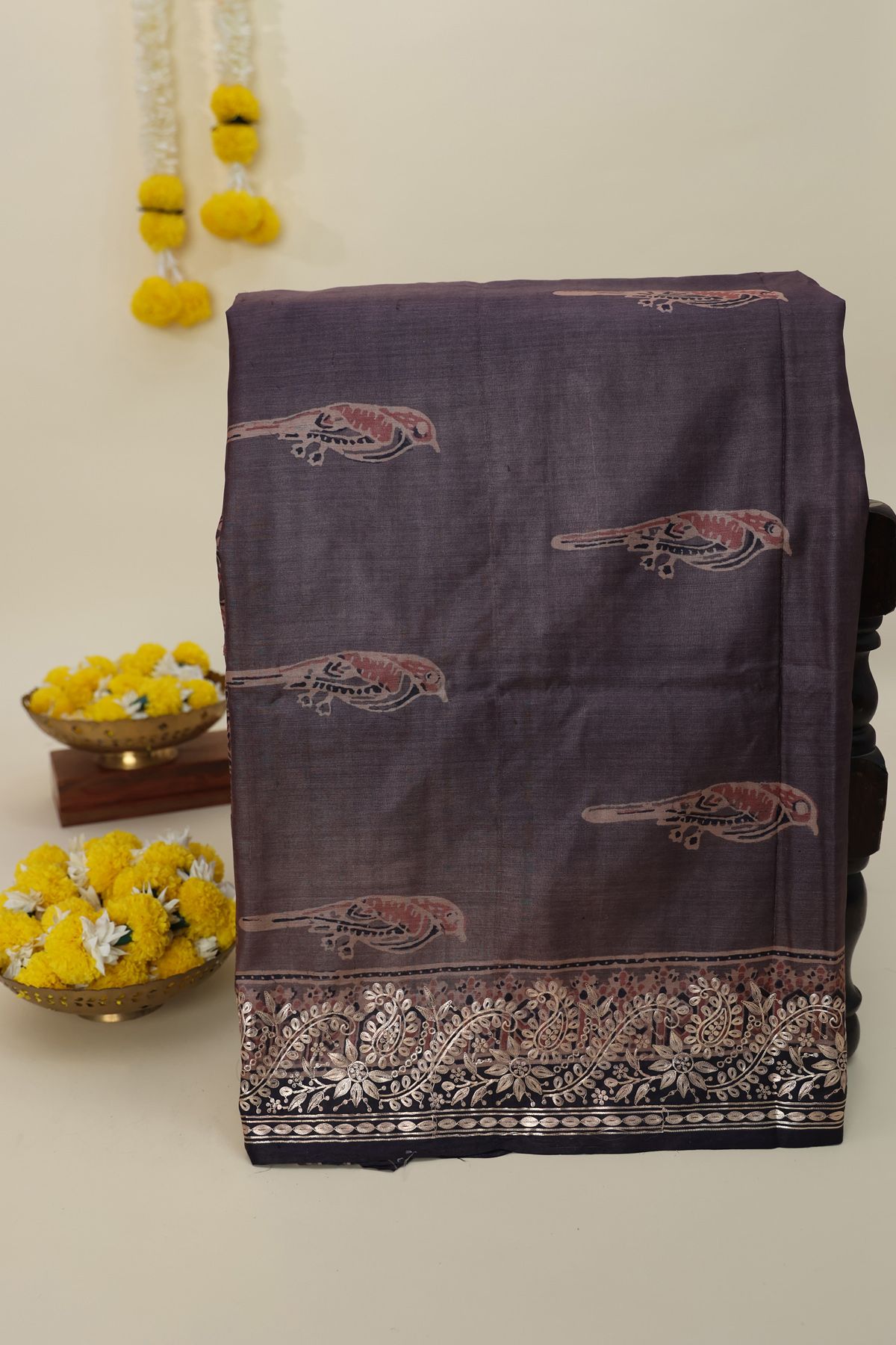 Designer Tussar Brown Saree