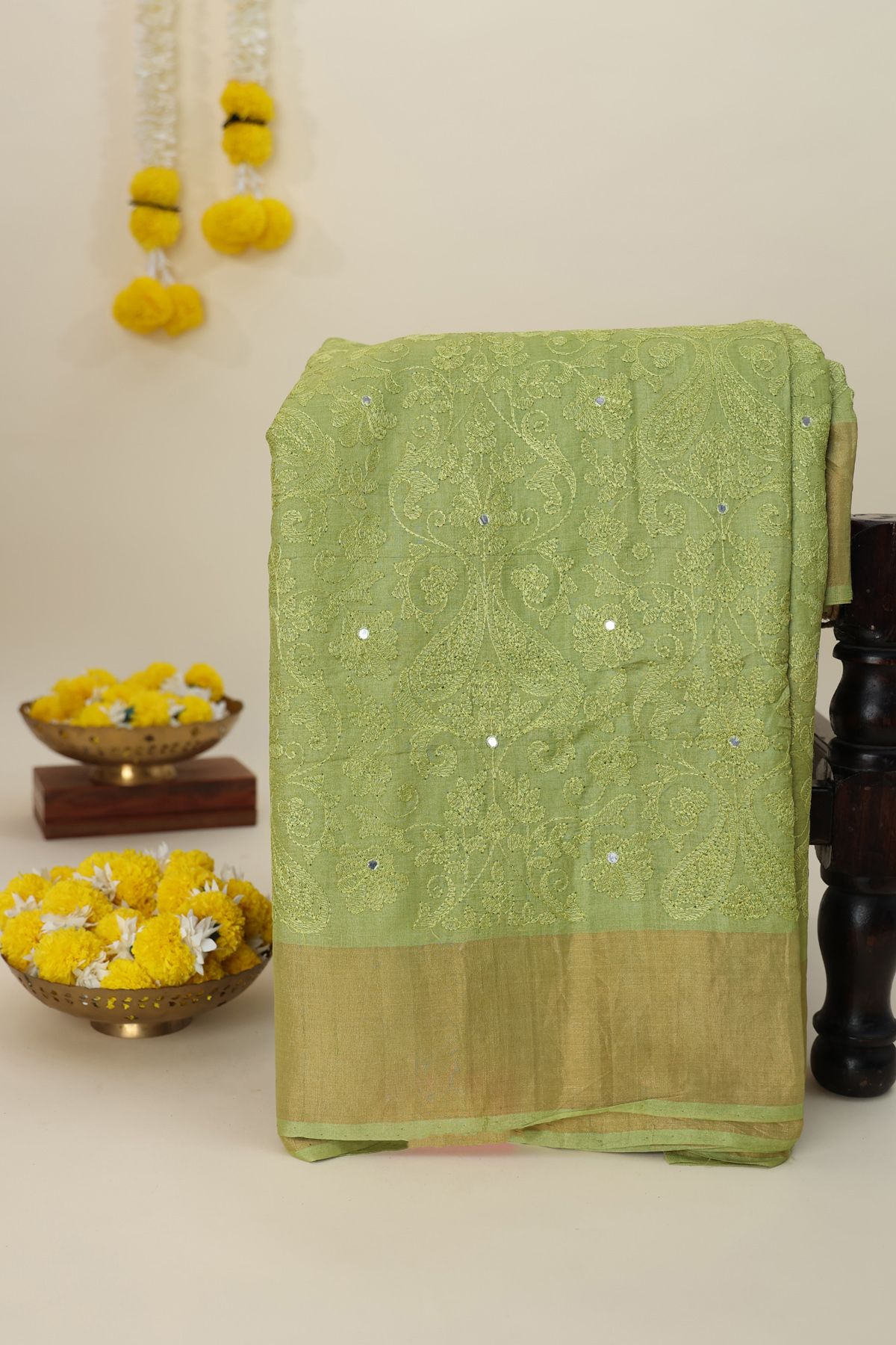 Designer Tussar Light Green Saree