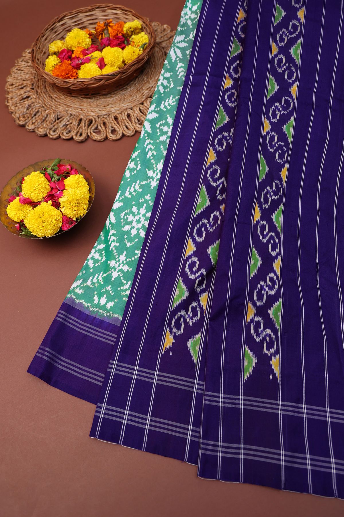 Ikat Silk Sea Green Saree