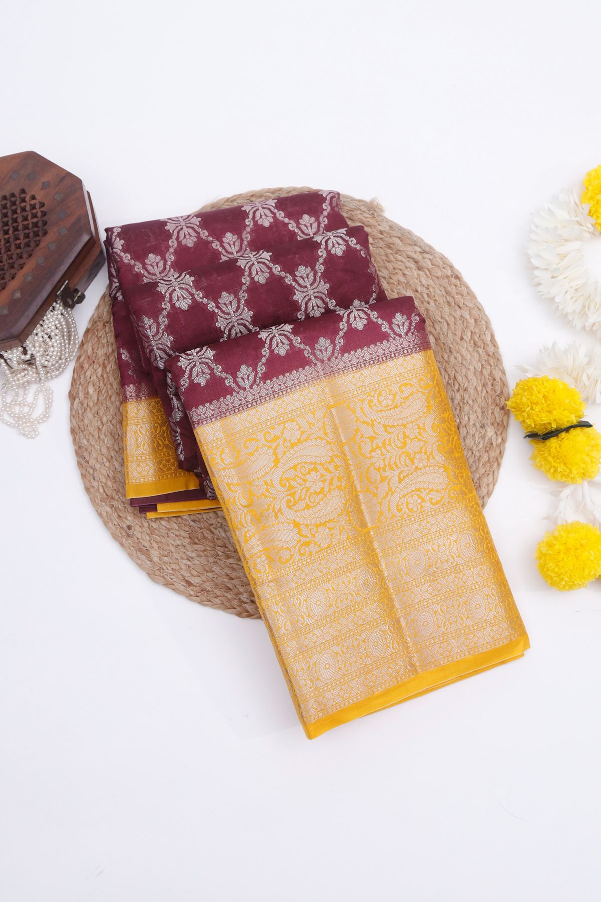 Designer Chiniya Maroon Saree