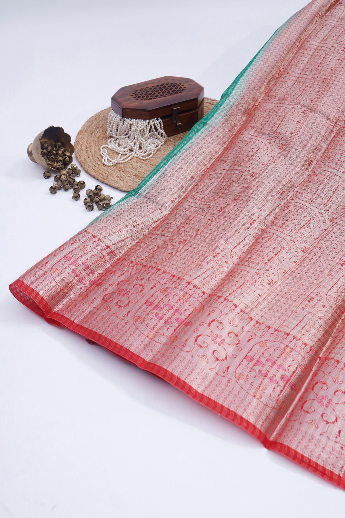 Designer Chiniya Bottle Green Saree