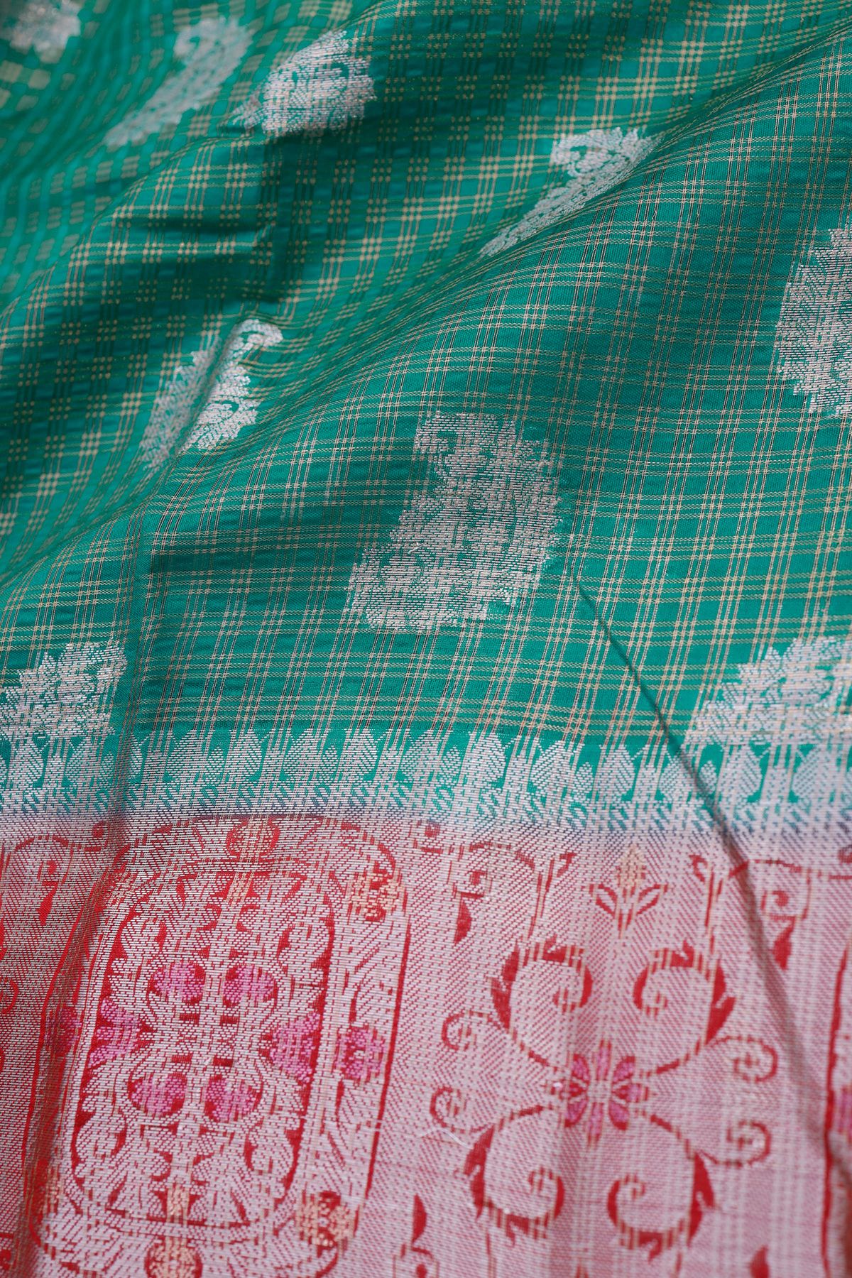 Designer Chiniya Bottle Green Saree