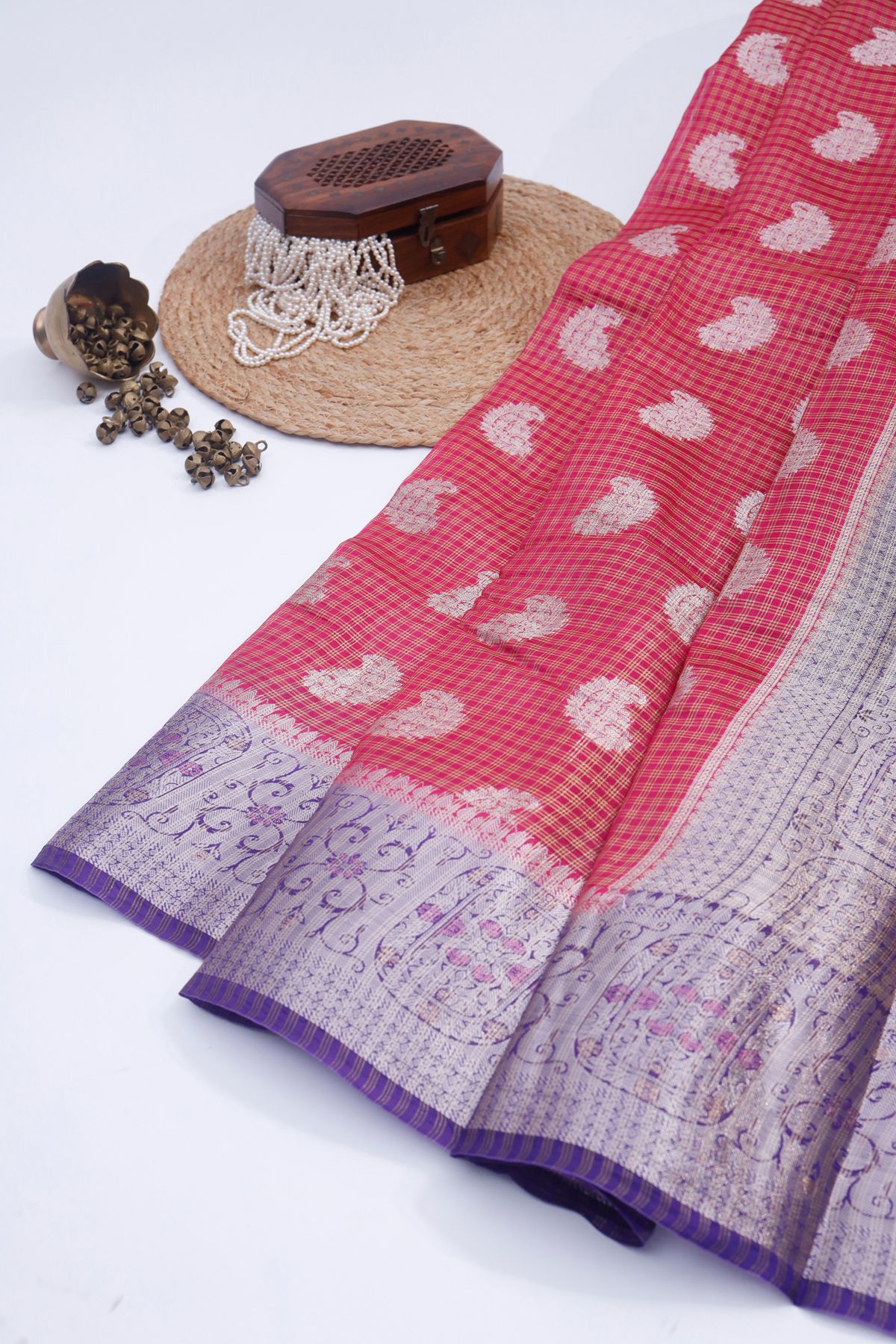Designer Chiniya Red Saree