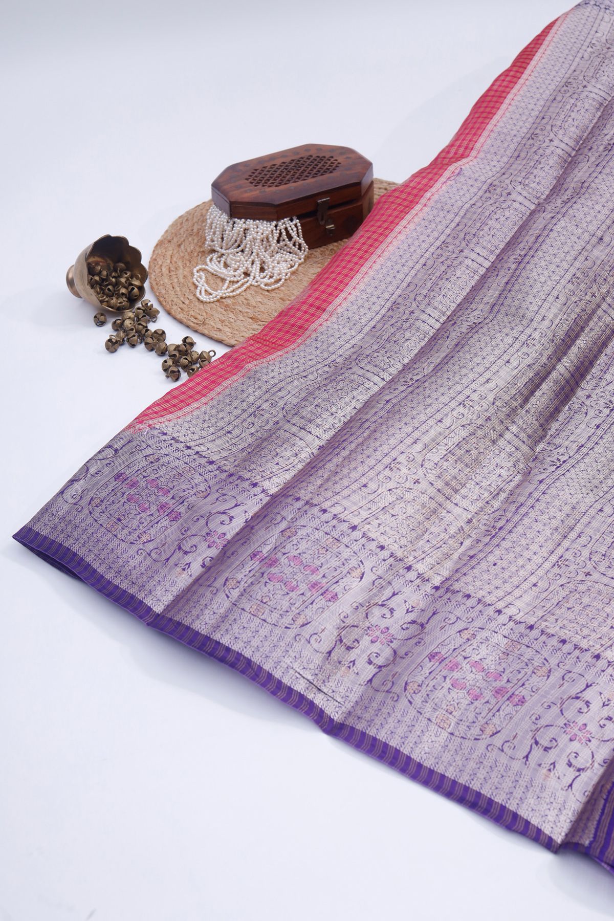 Designer Chiniya Red Saree