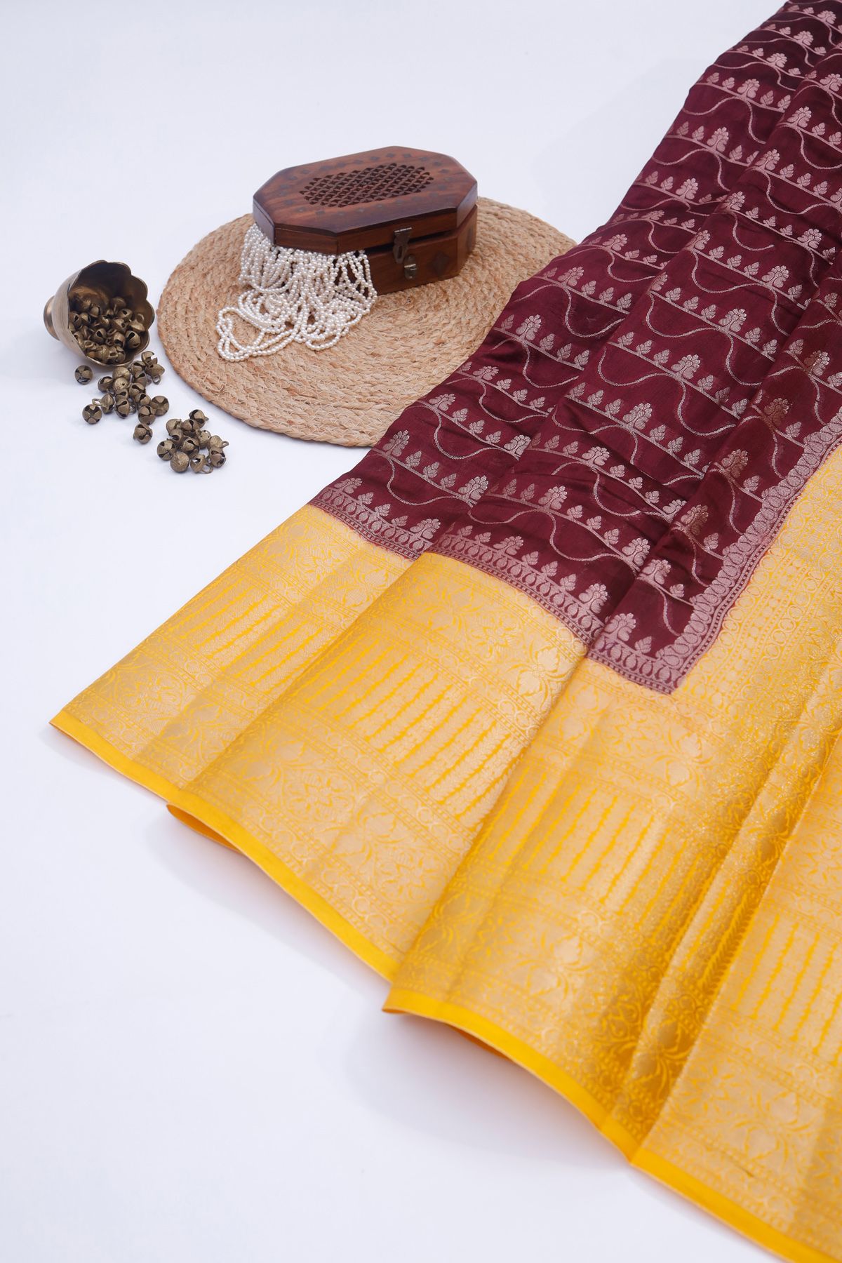 Designer Chiniya Maroon Saree