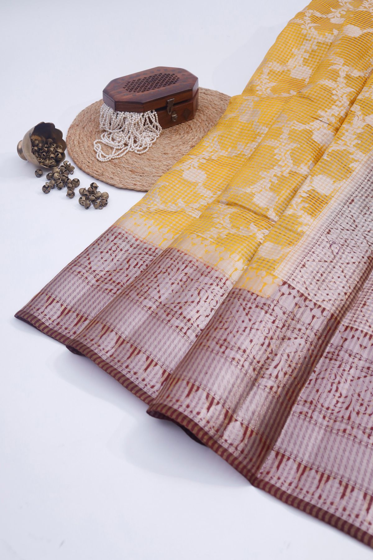 Designer Chiniya Yellow Saree