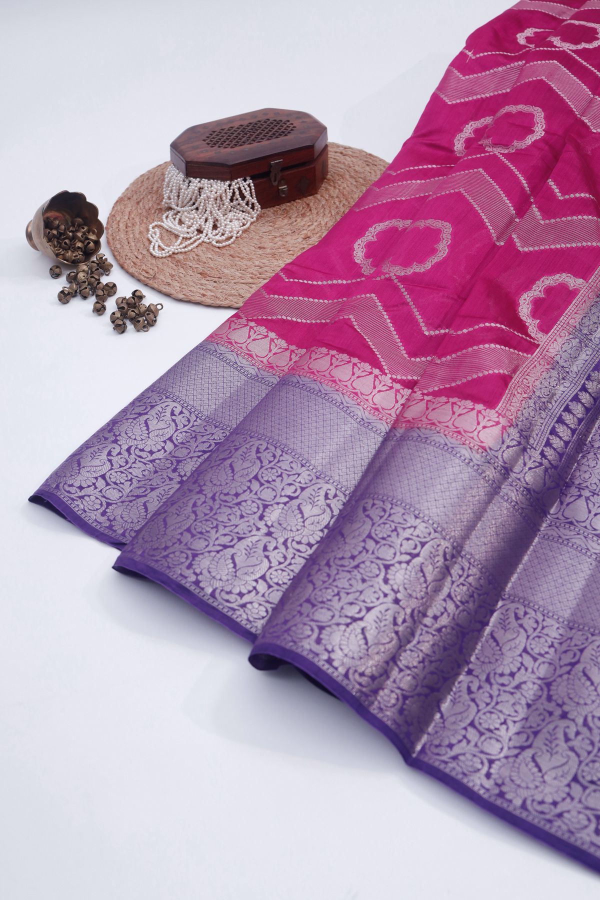 Designer Chiniya Pink Saree