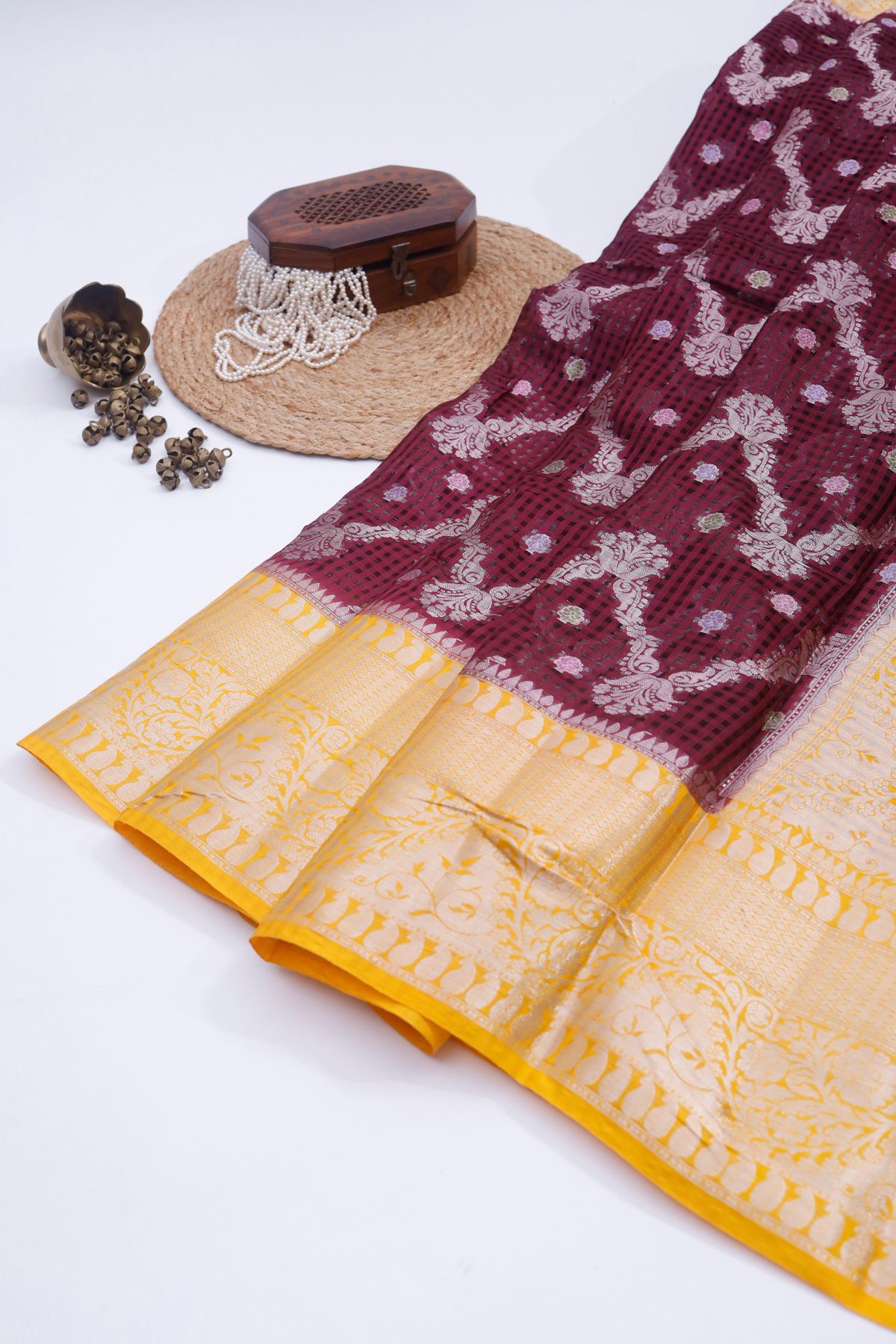 Designer Chiniya Maroon Saree