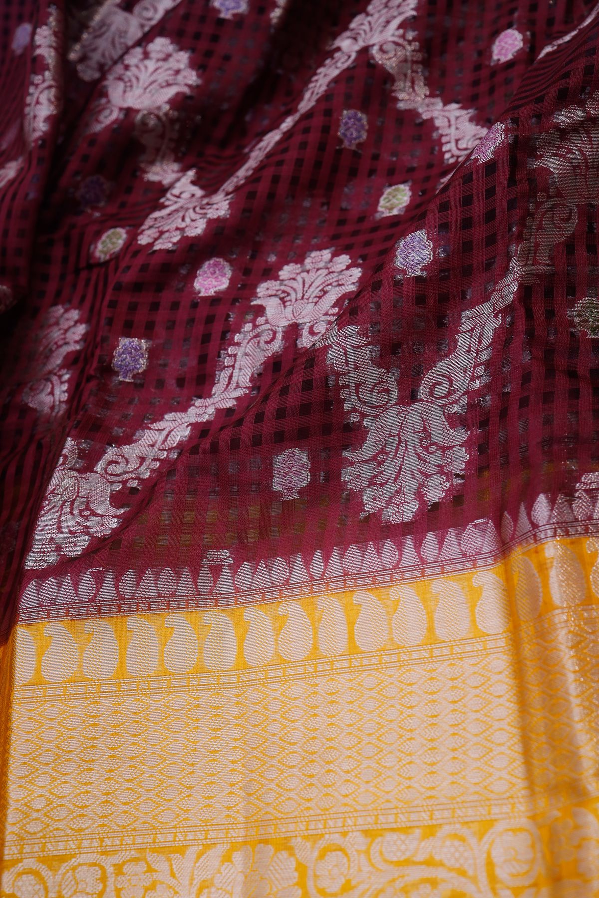 Designer Chiniya Maroon Saree