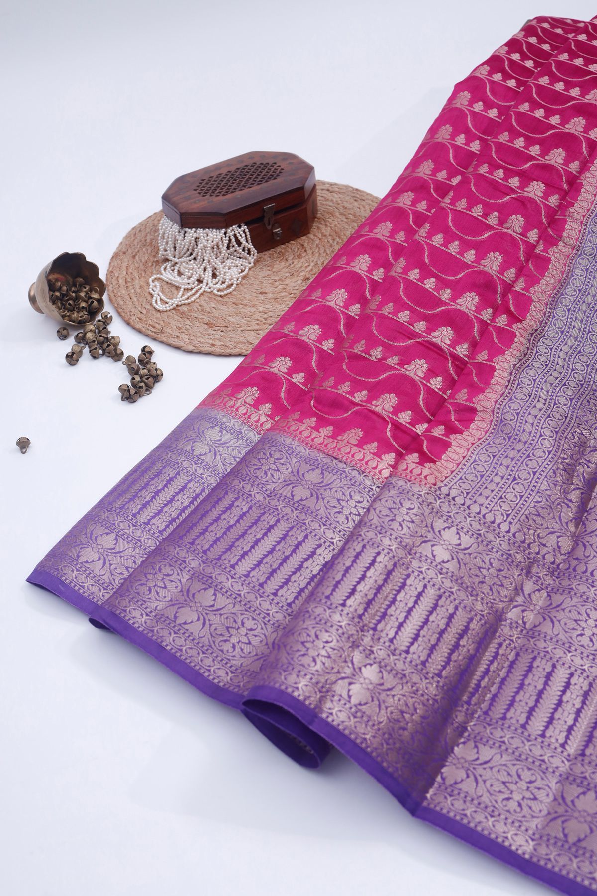 Designer Chiniya Pink Saree