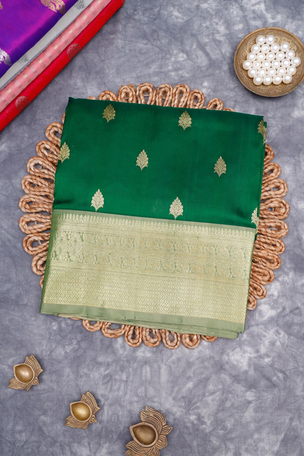 Venkatagiri Silk Bottle Green Saree