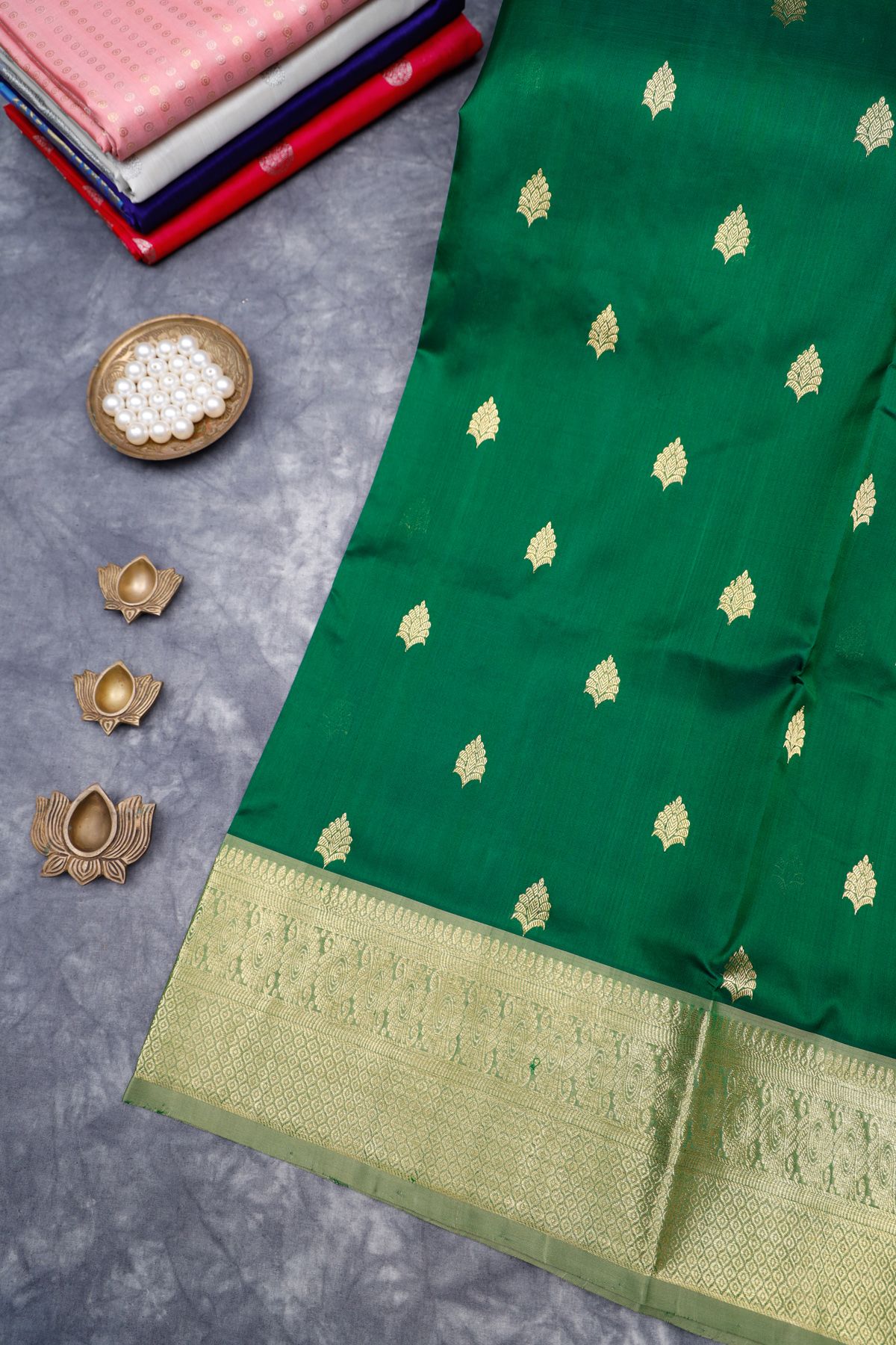 Venkatagiri Silk Bottle Green Saree