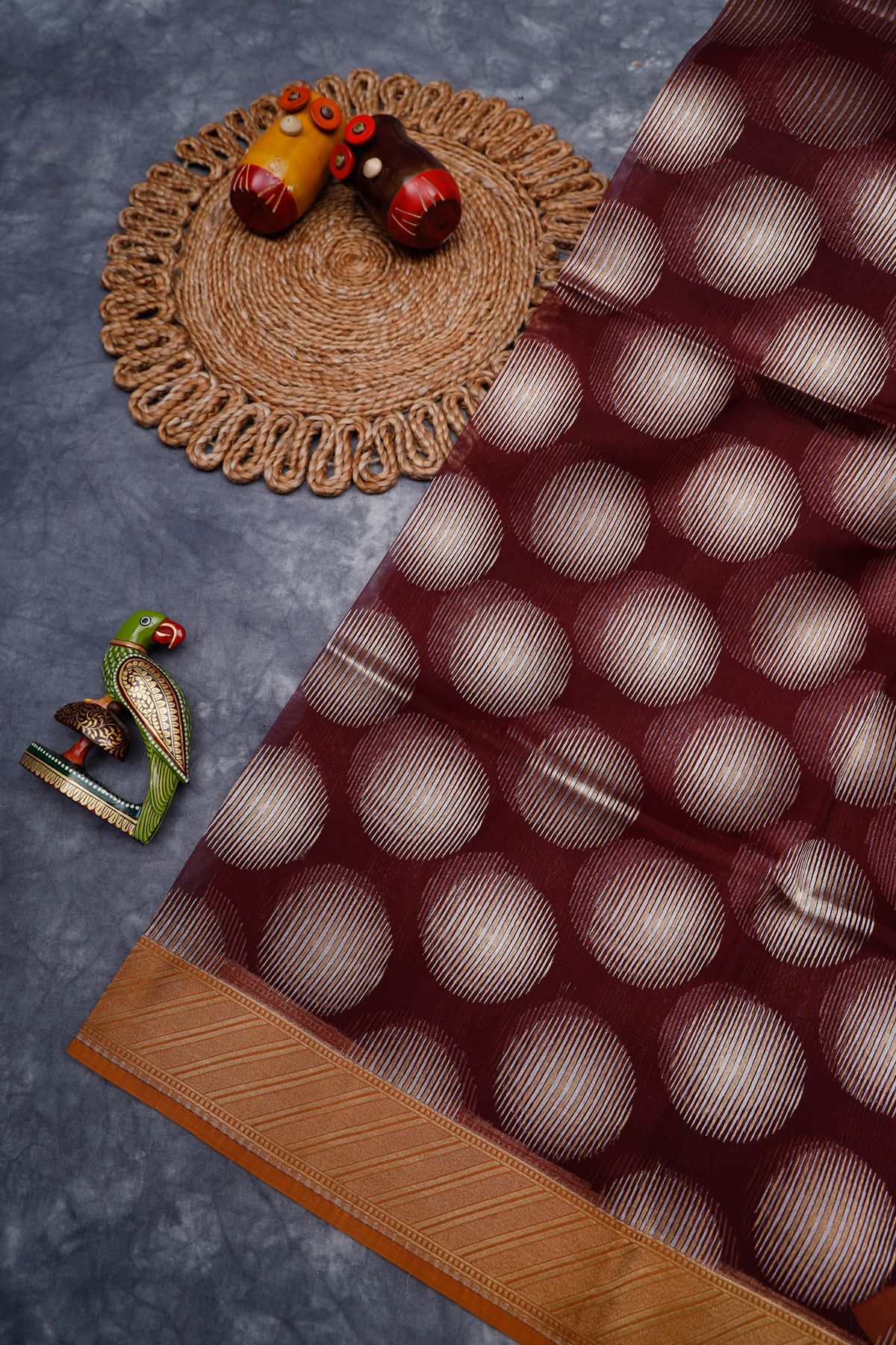 Designer Organza Maroon Saree