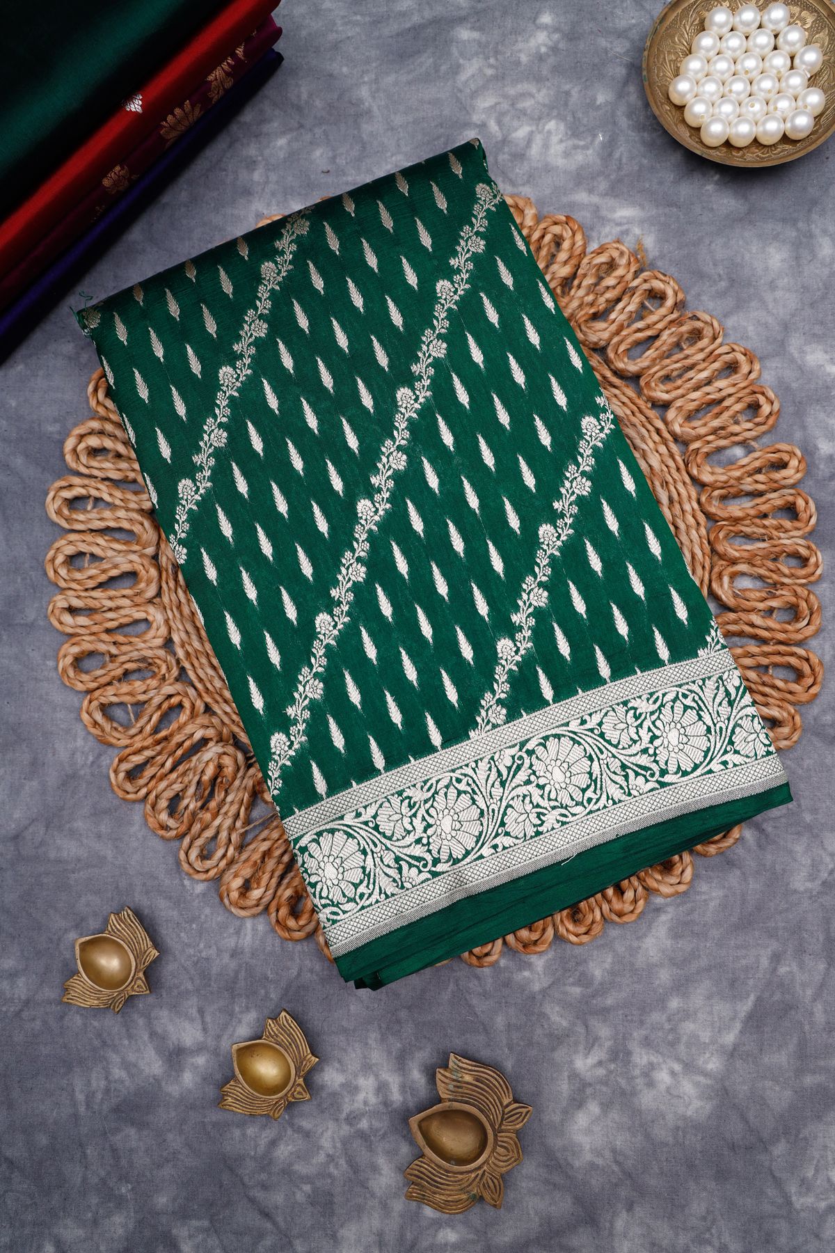 Matka Silk Bottle Green Saree