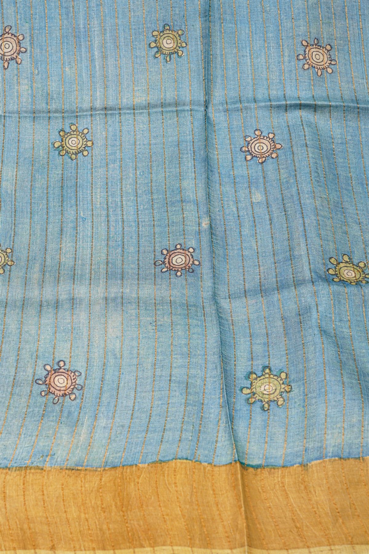 Kalamkari Tussar Blue Saree