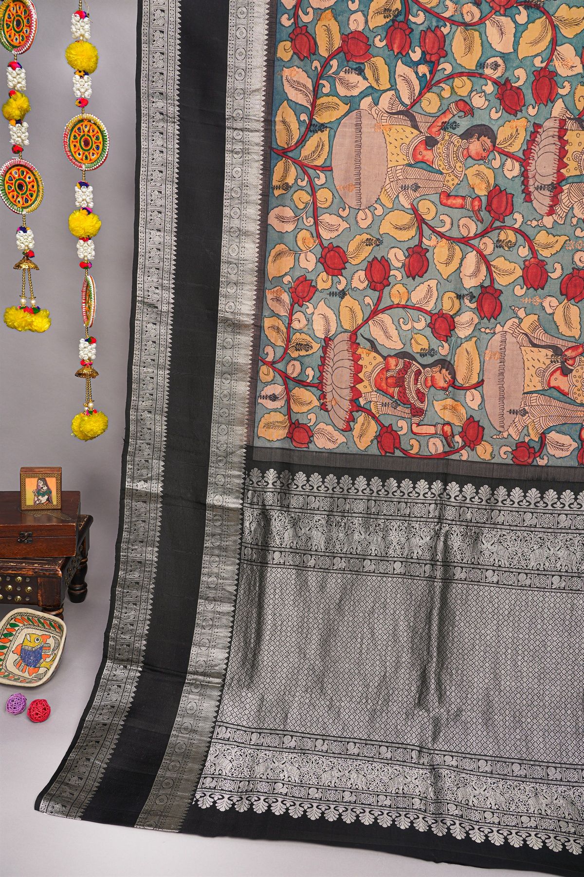 Kalamkari Silk Blue Saree