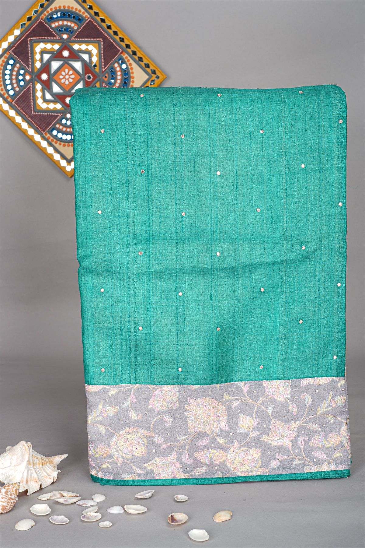 Designer Tussar Teal Green Saree