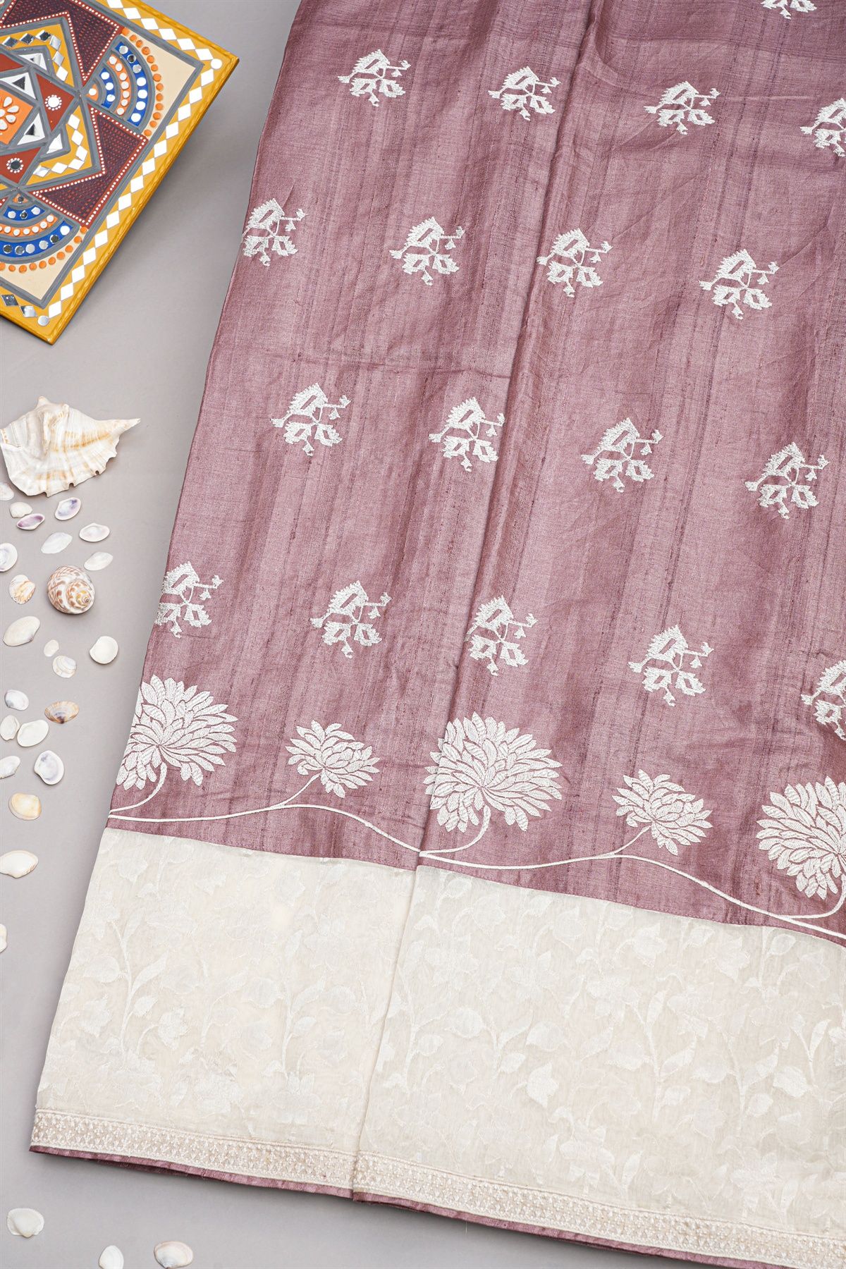 Designer Tussar Brown Saree