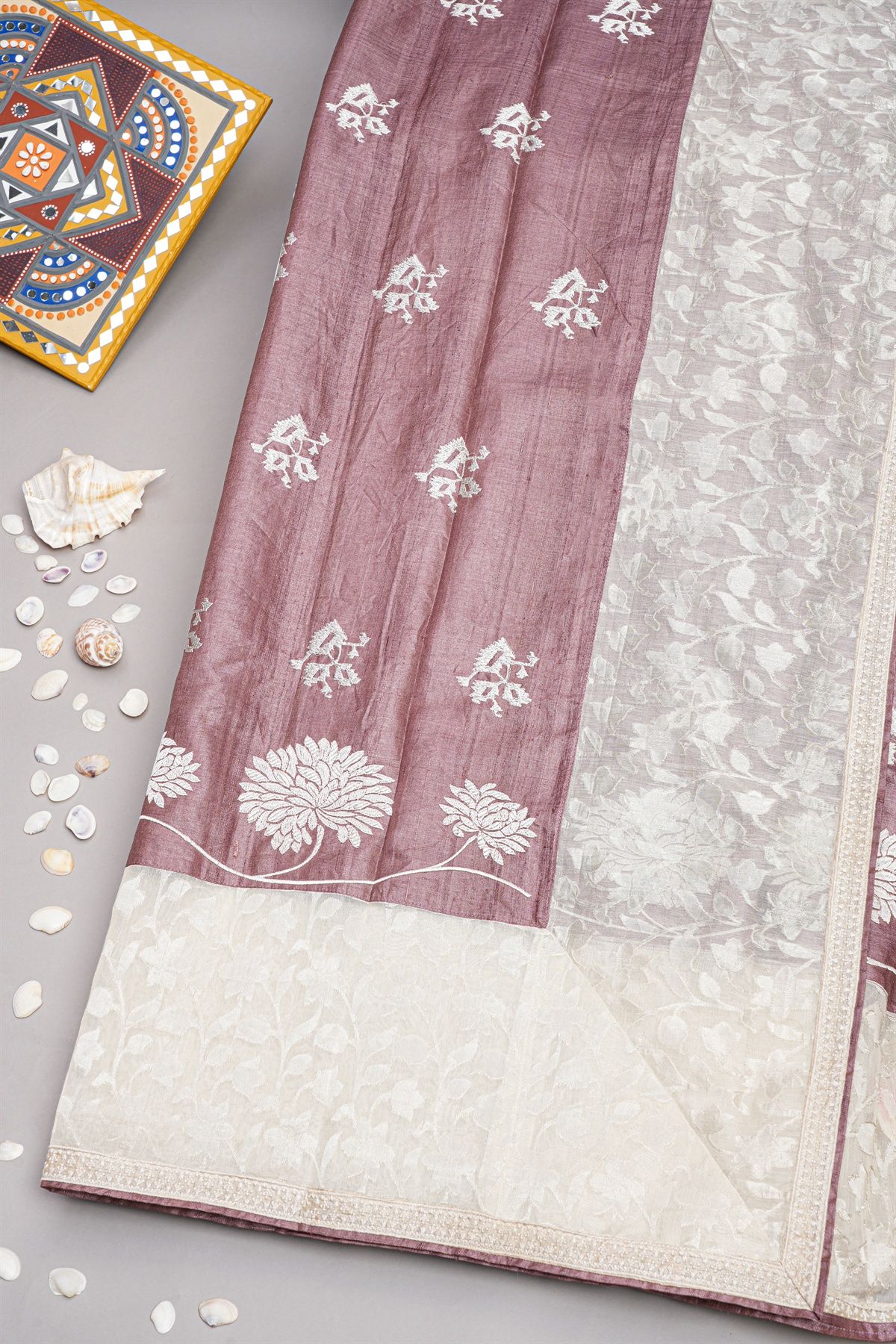 Designer Tussar Brown Saree