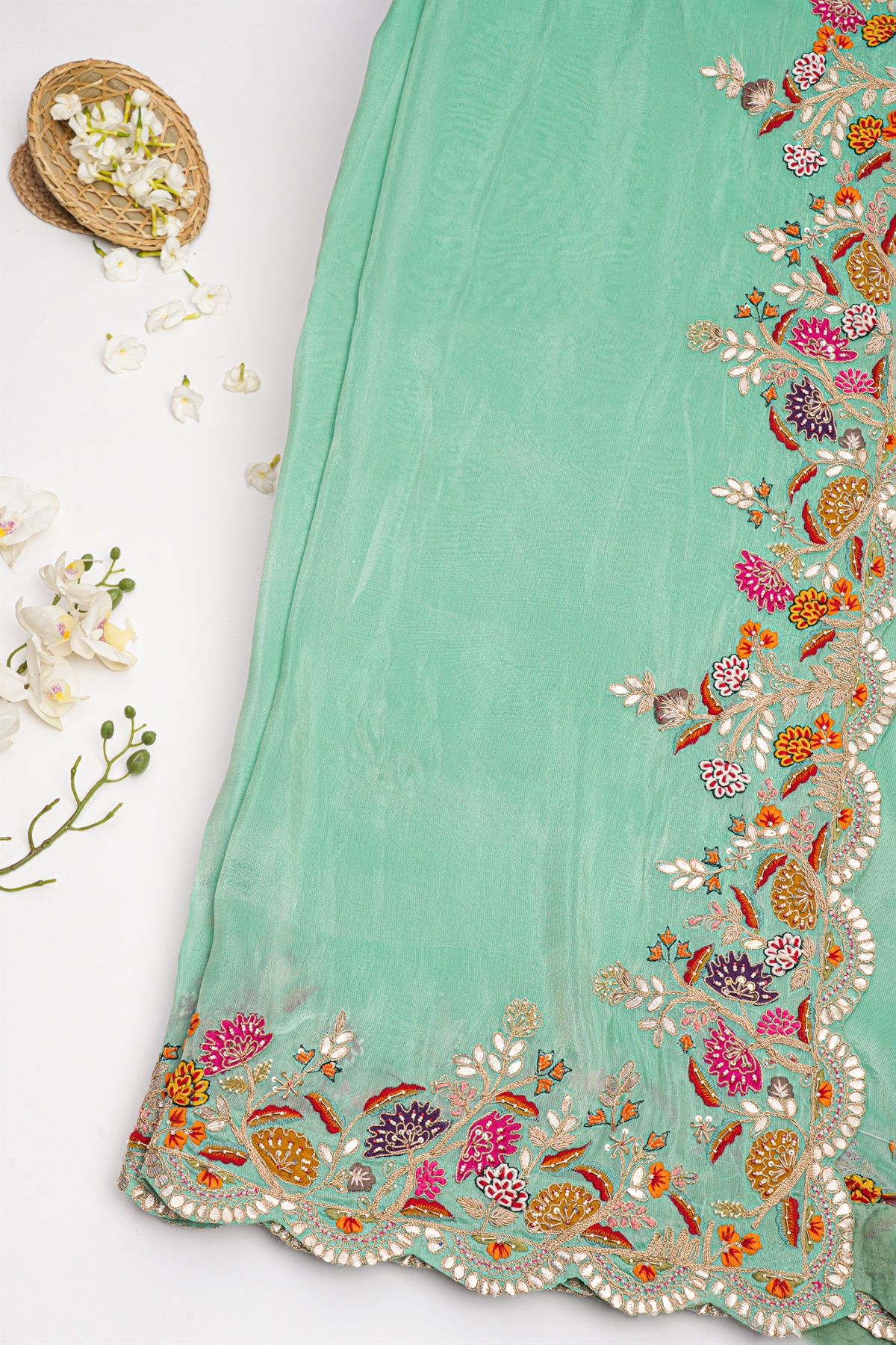 Designer Tissue Sea Green Saree