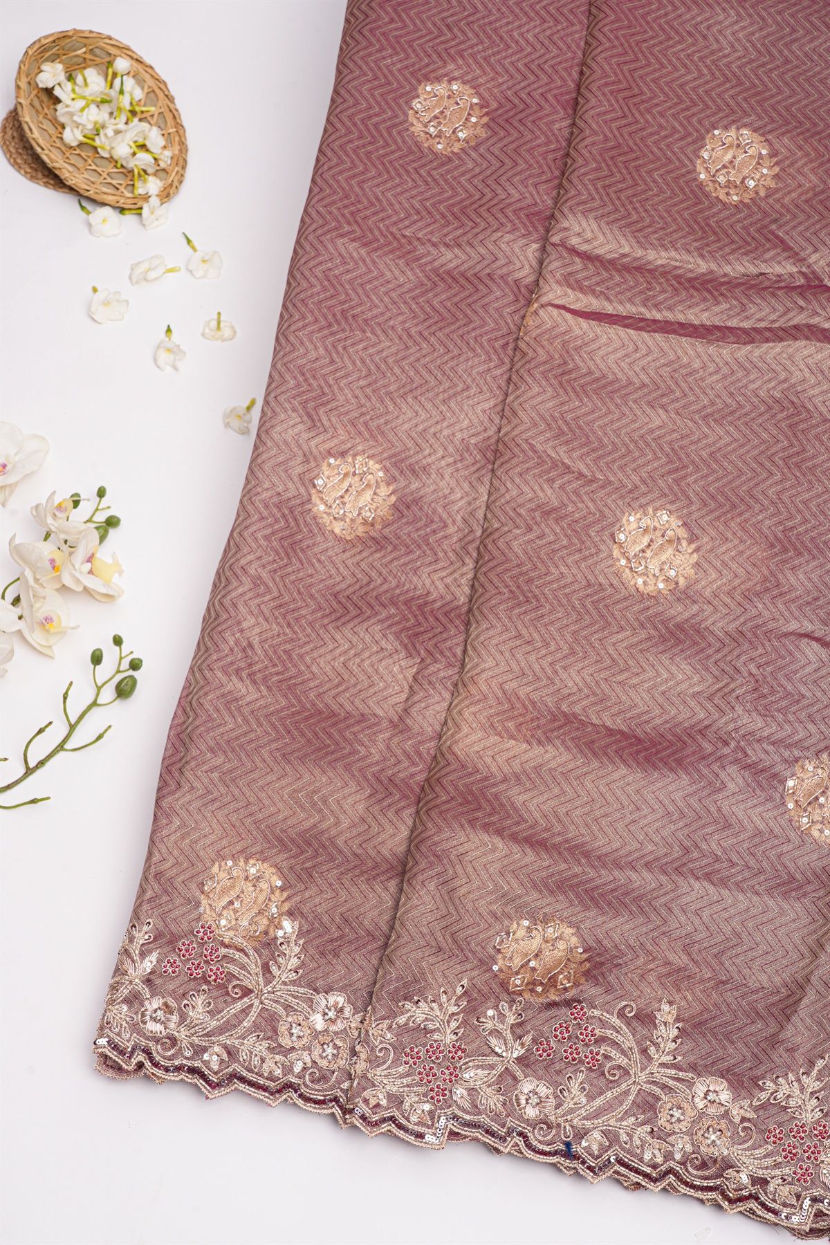 Designer Tissue Georgette Dusty Pink Saree