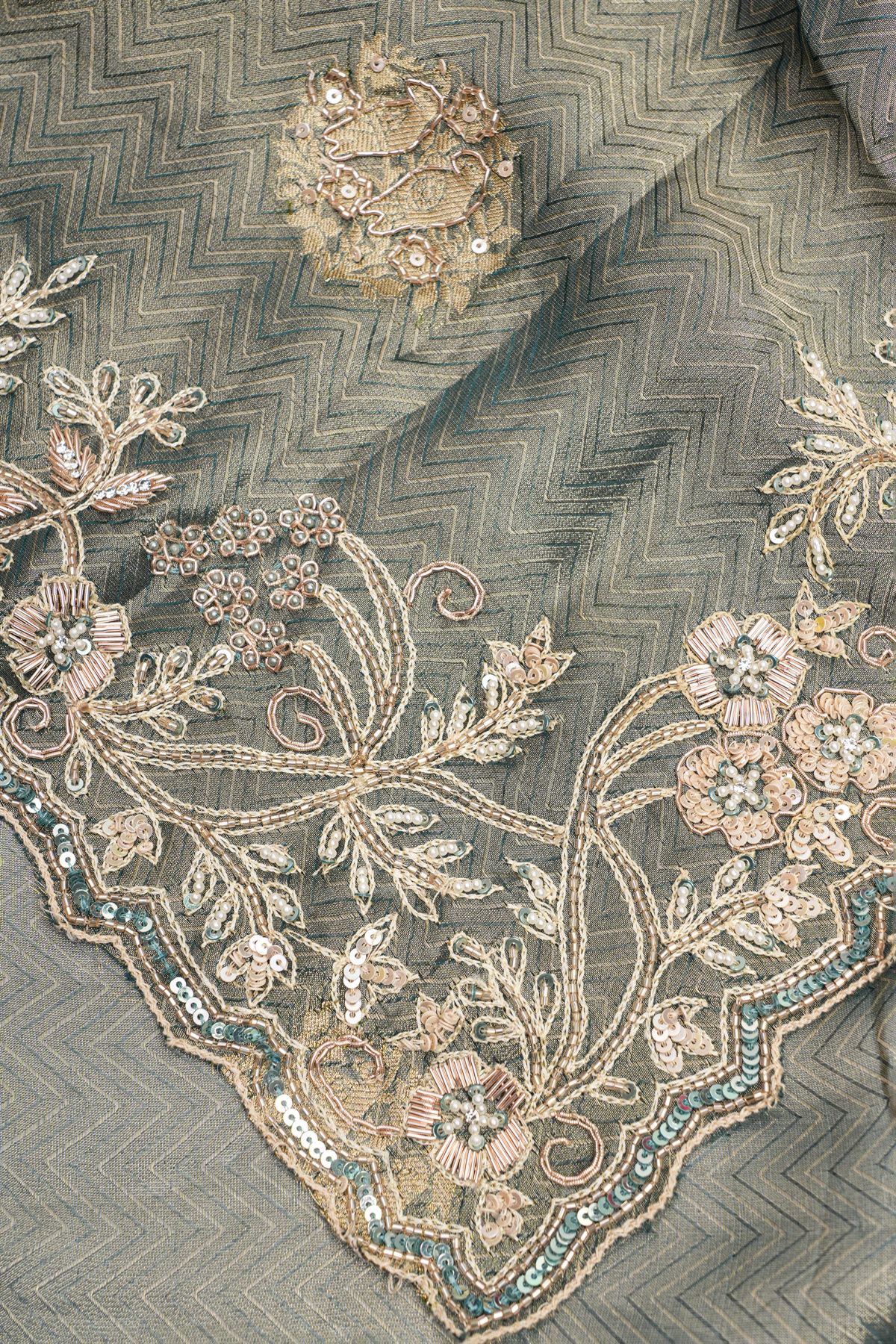 Designer Tissue Georgette Dark Grey Saree