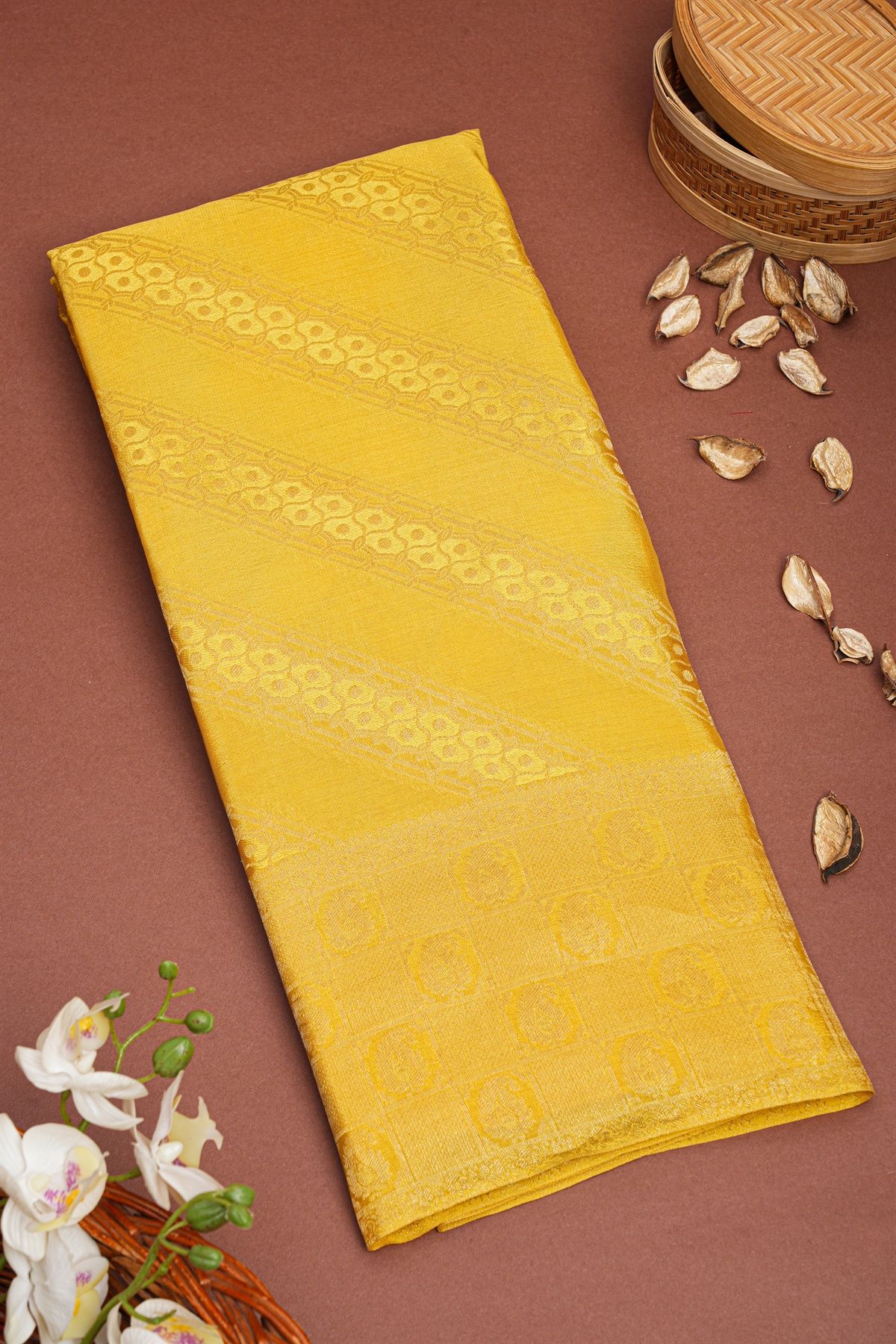 Mysore Crepe Yellow Saree
