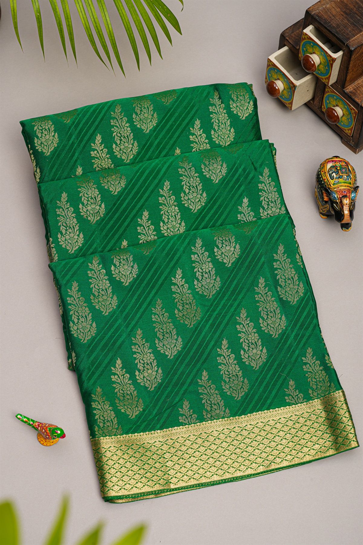 Mysore Crepe Dark Green Saree