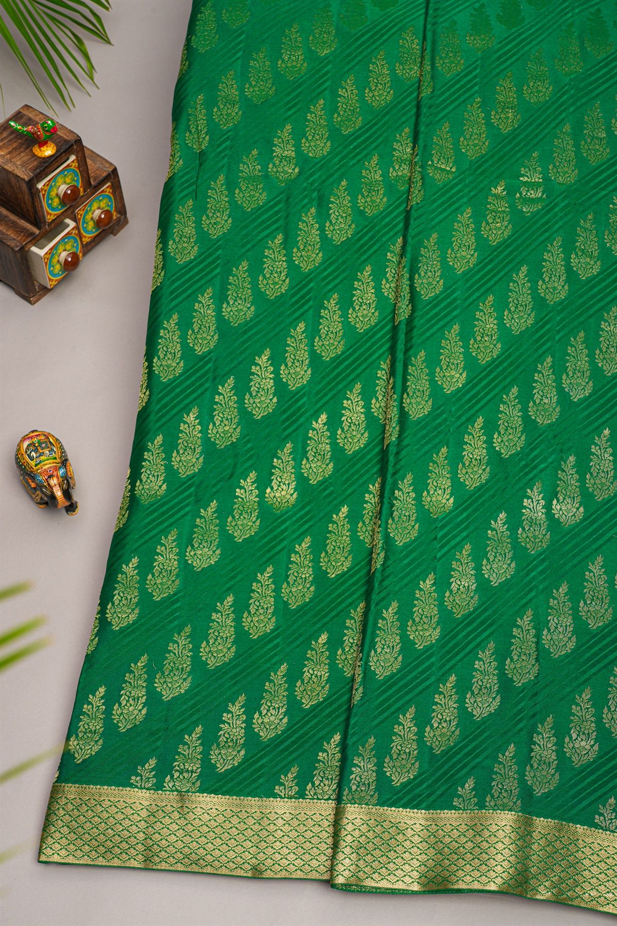 Mysore Crepe Dark Green Saree