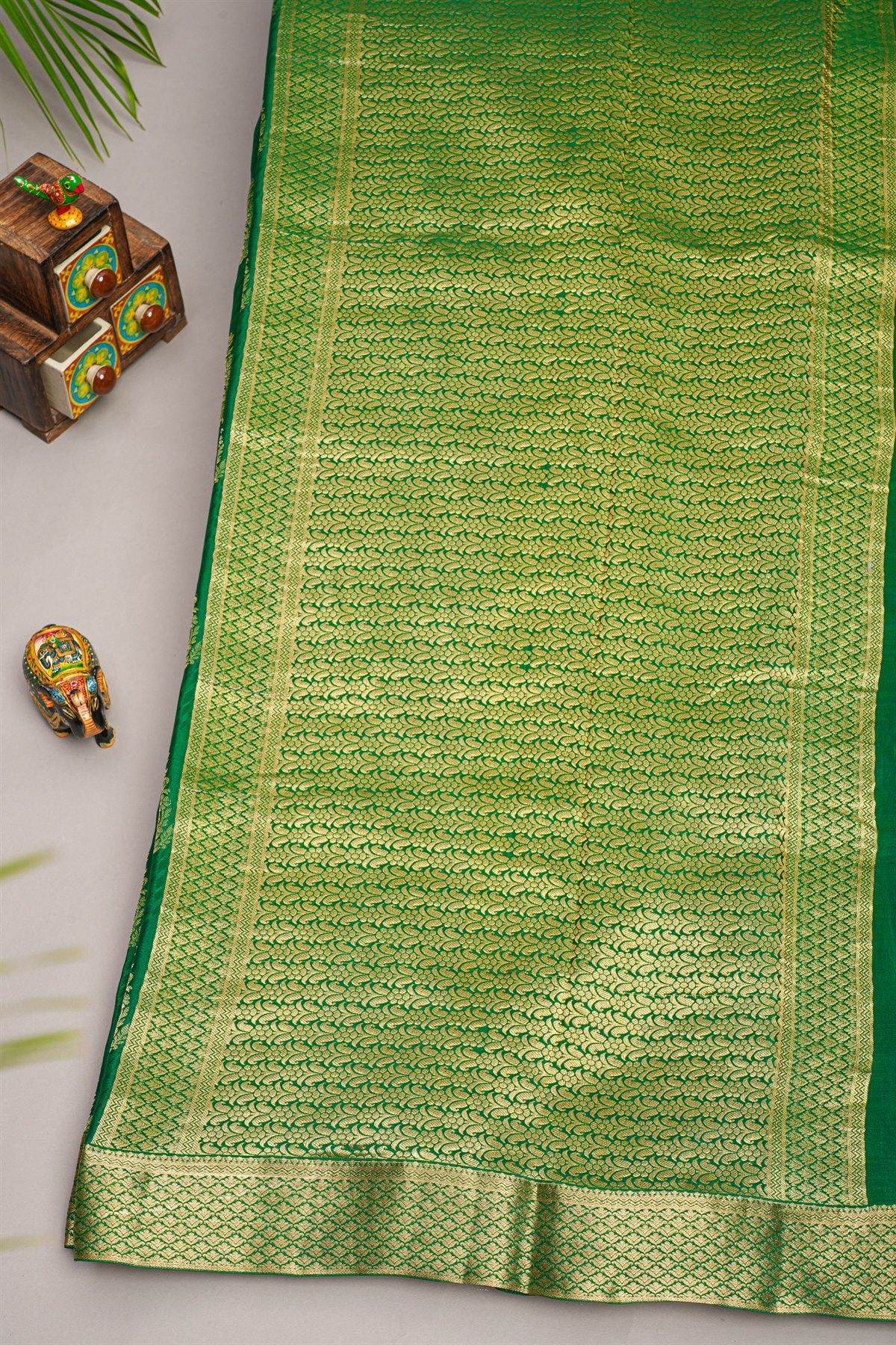 Mysore Crepe Dark Green Saree