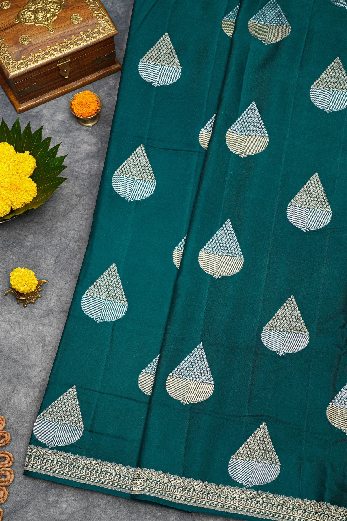 Banarasi Silk Rama Green Saree