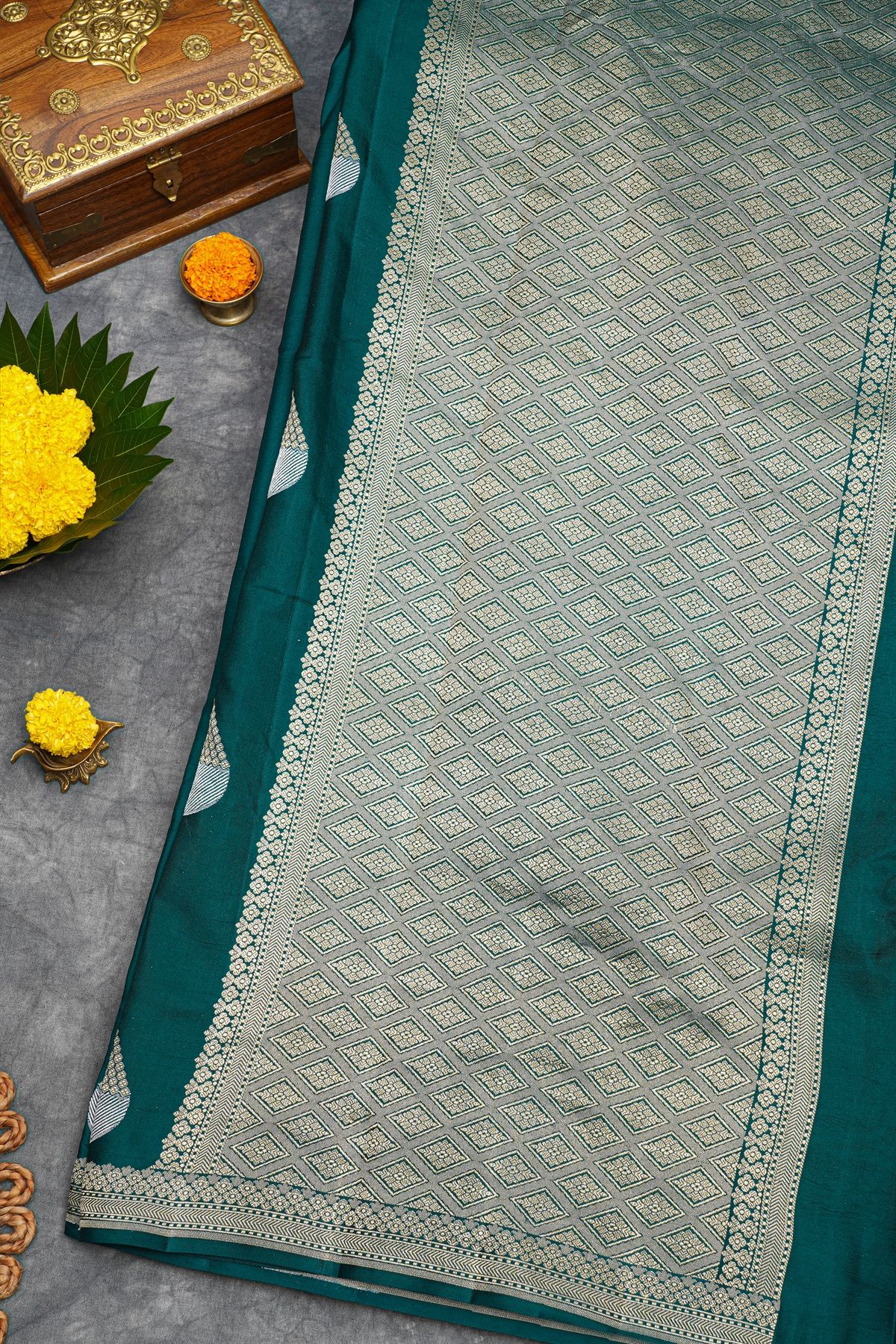 Banarasi Silk Rama Green Saree