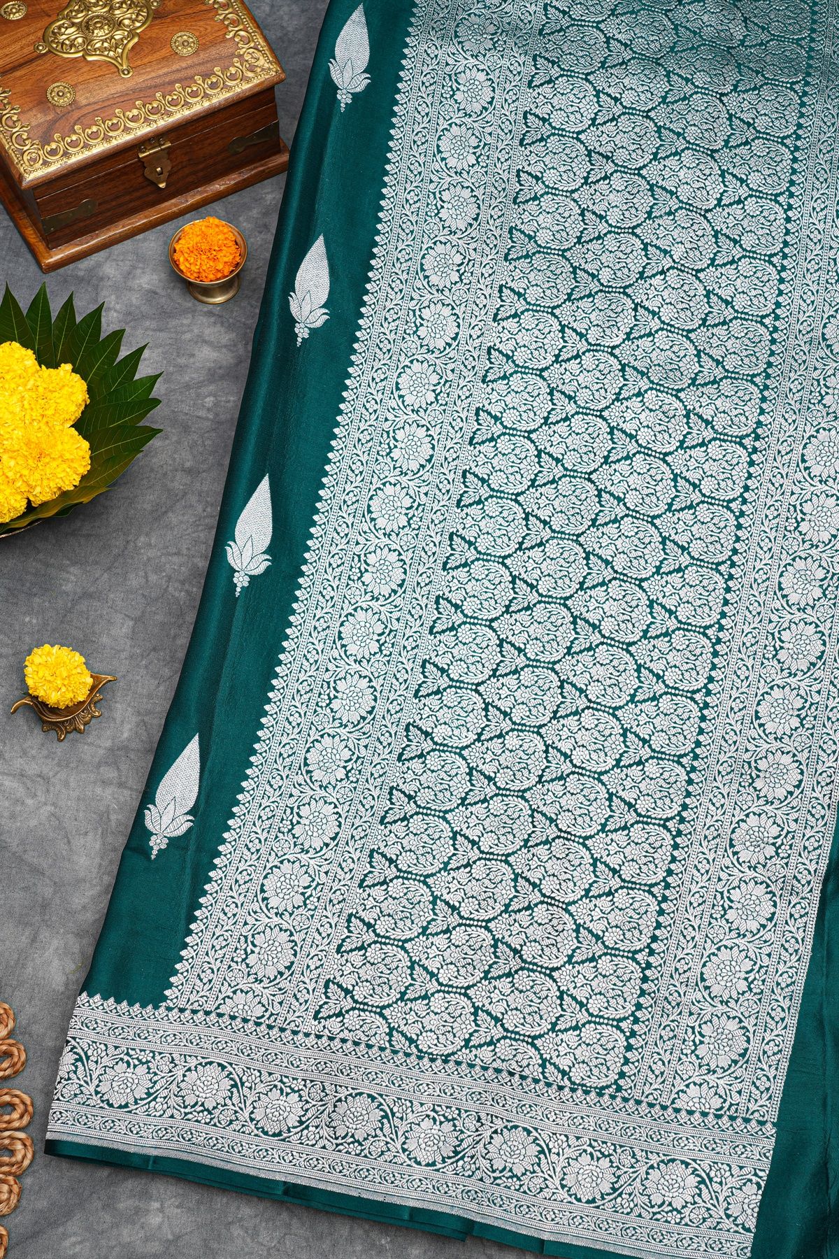 Banarasi Silk Peacock Green Saree