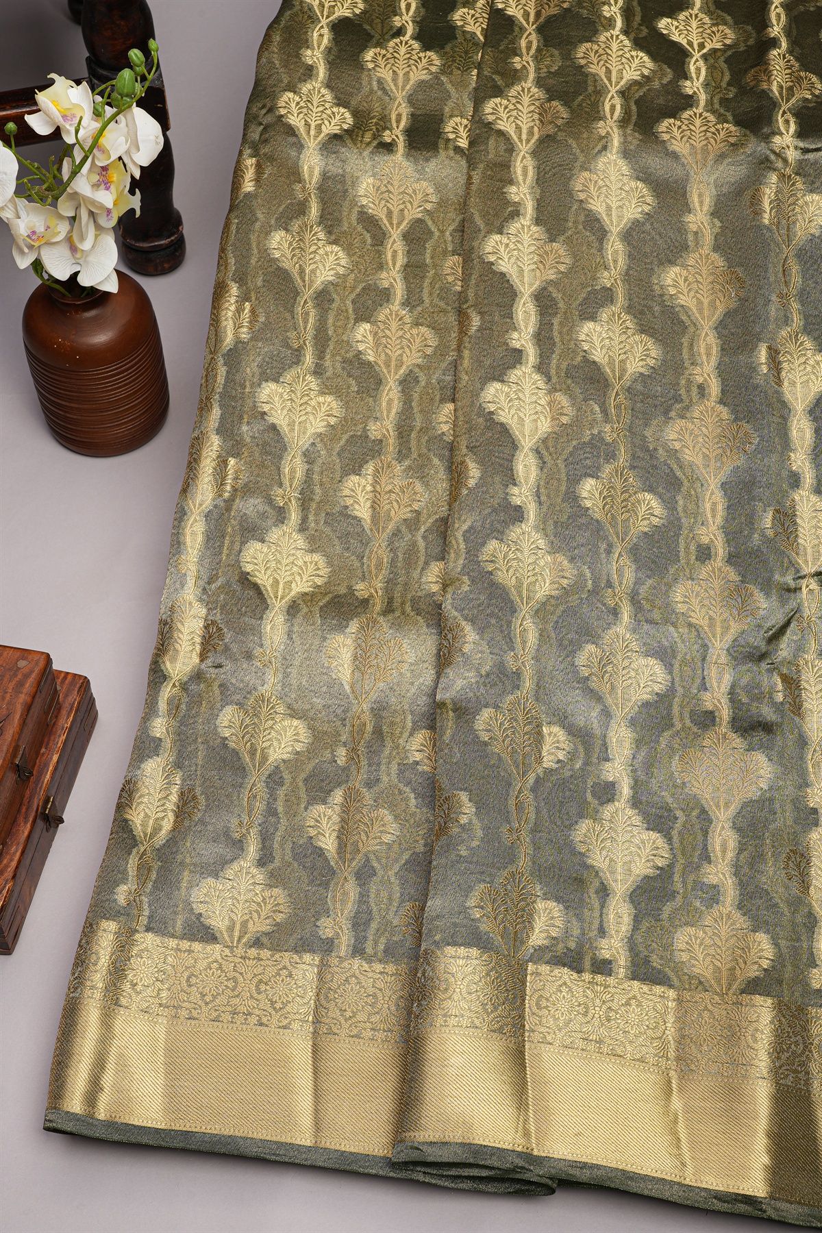 Designer Organza Grey Saree