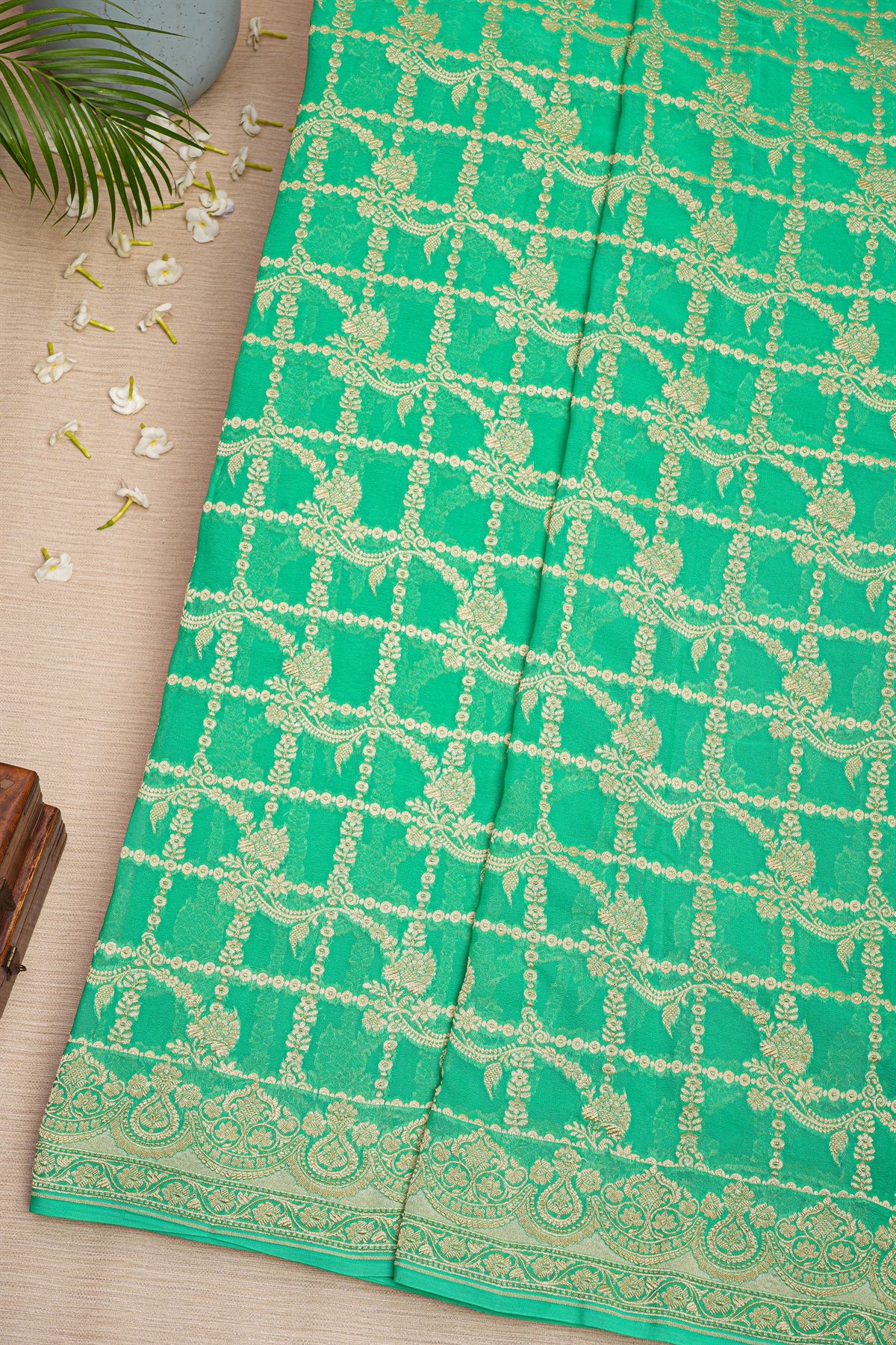Designer Georgette Sea Green Saree