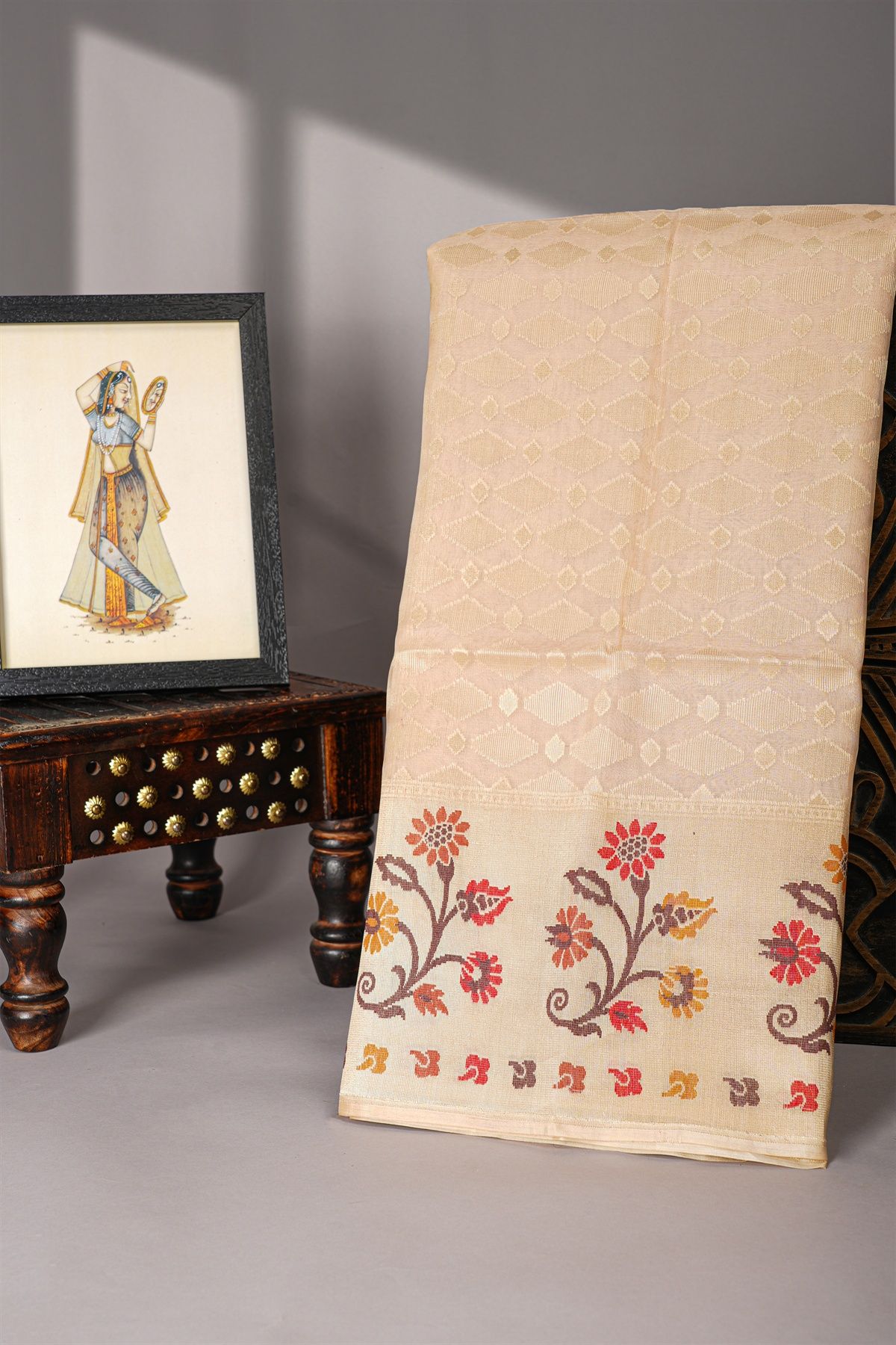 Designer Organza Cream Saree