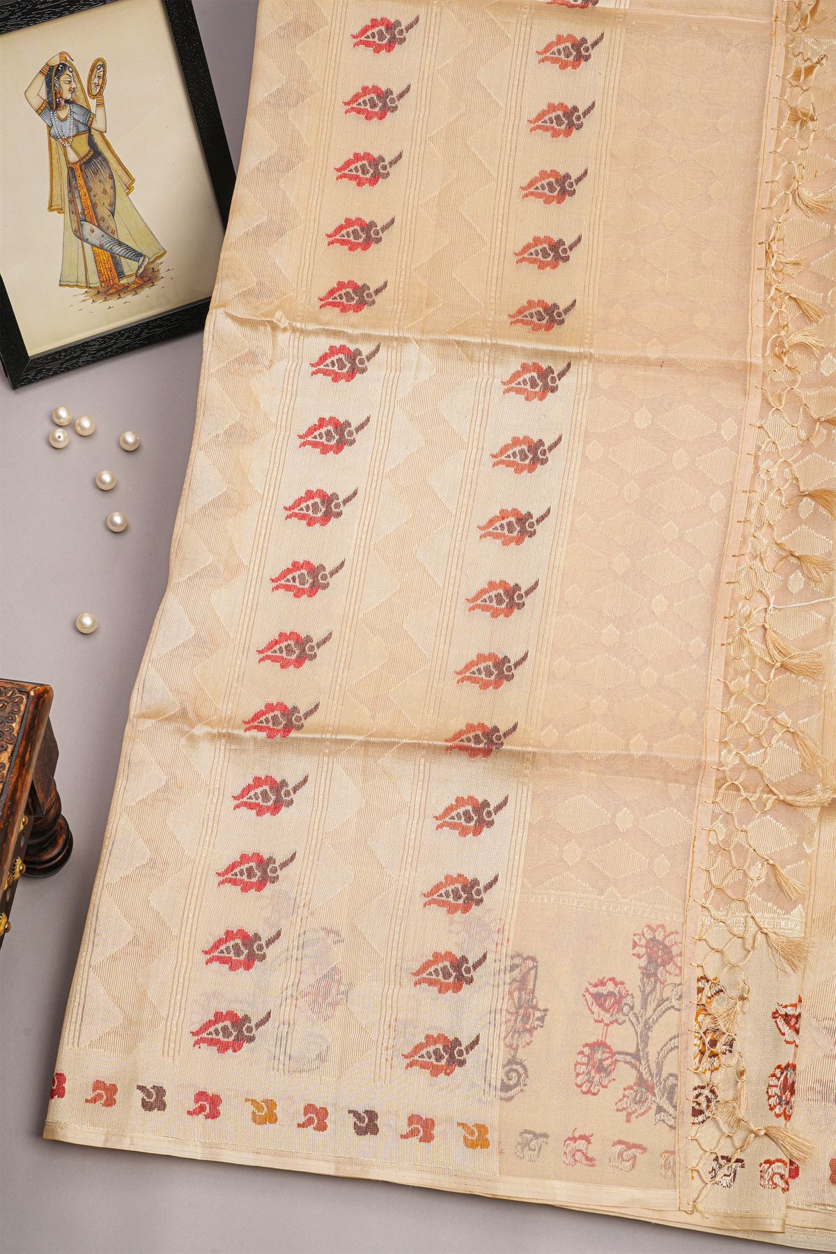 Designer Organza Cream Saree