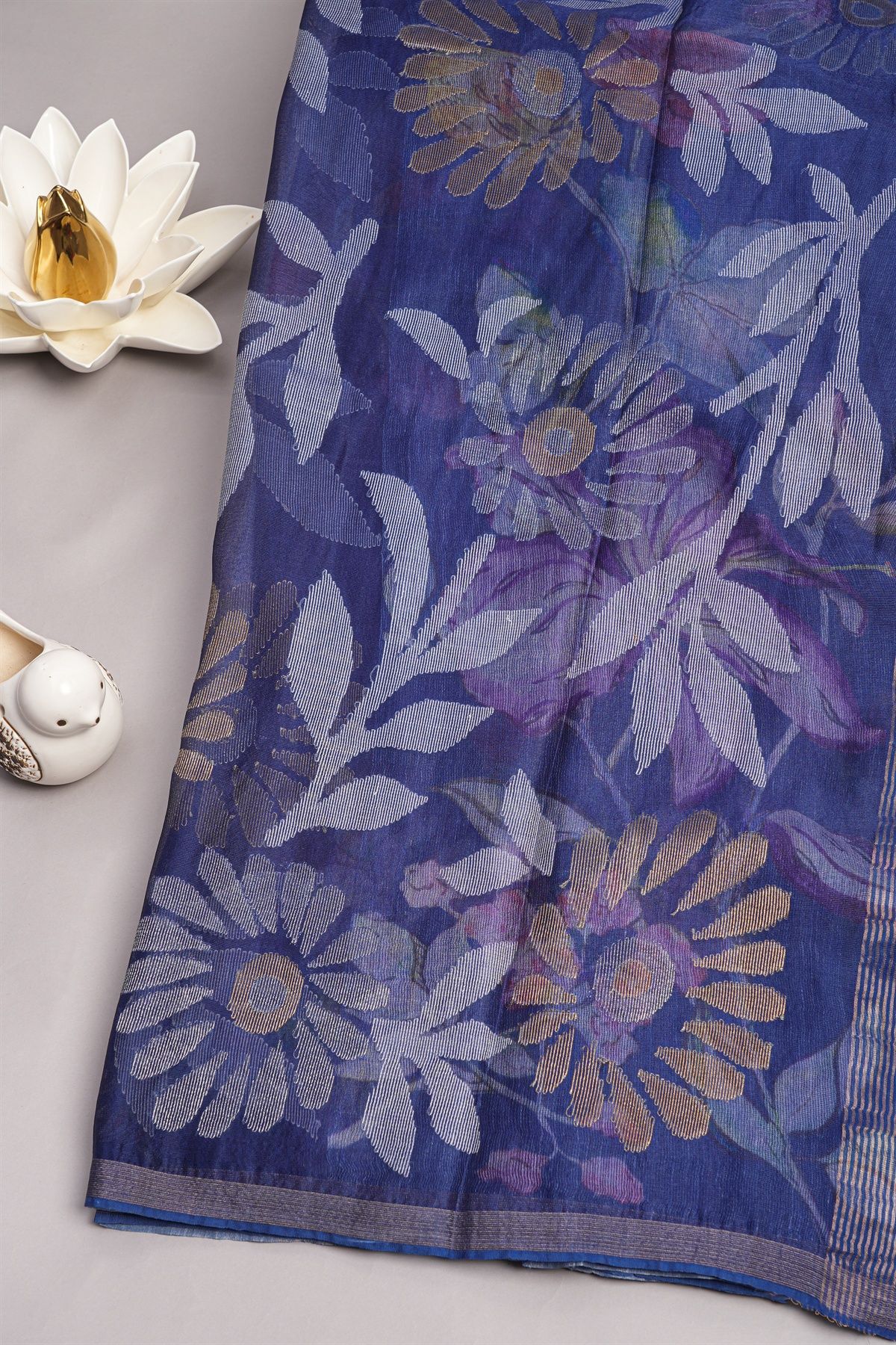 Designer Tussar Blue Saree