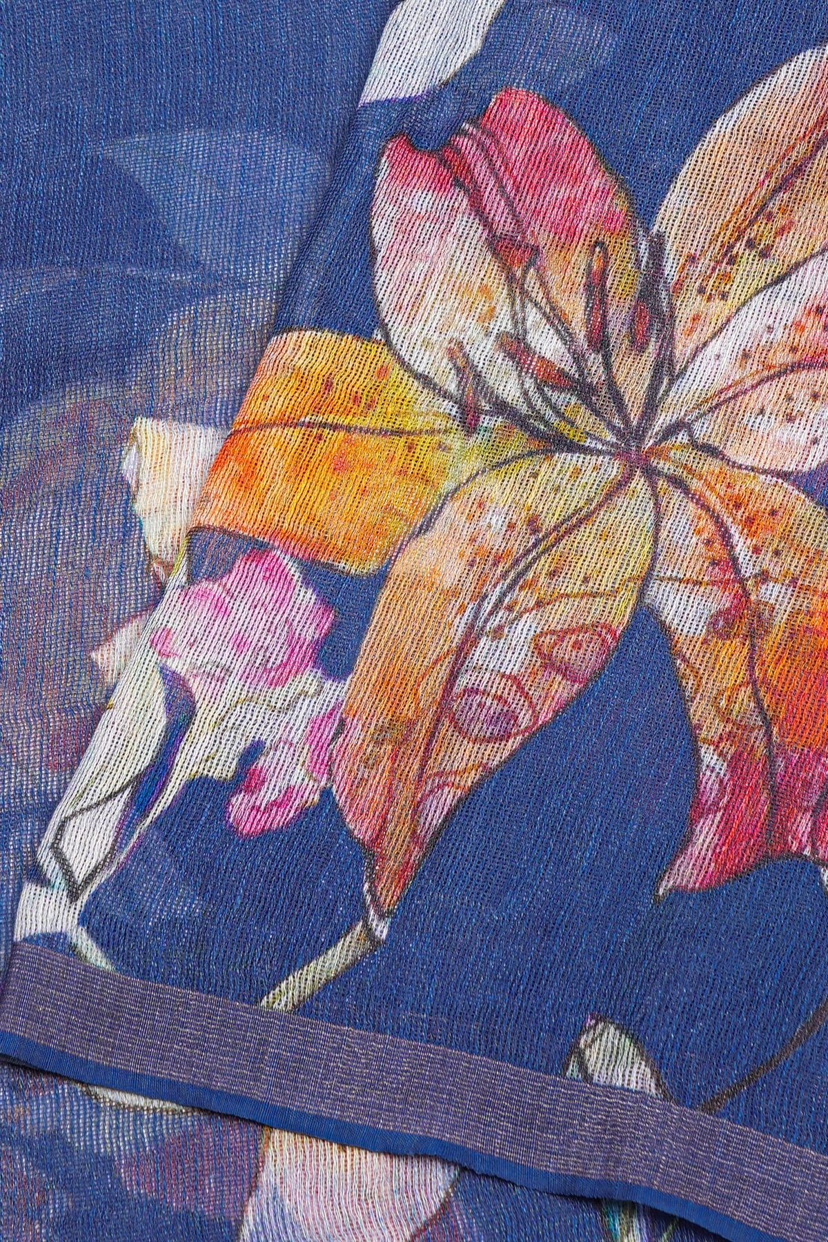 Designer Tussar Blue Saree